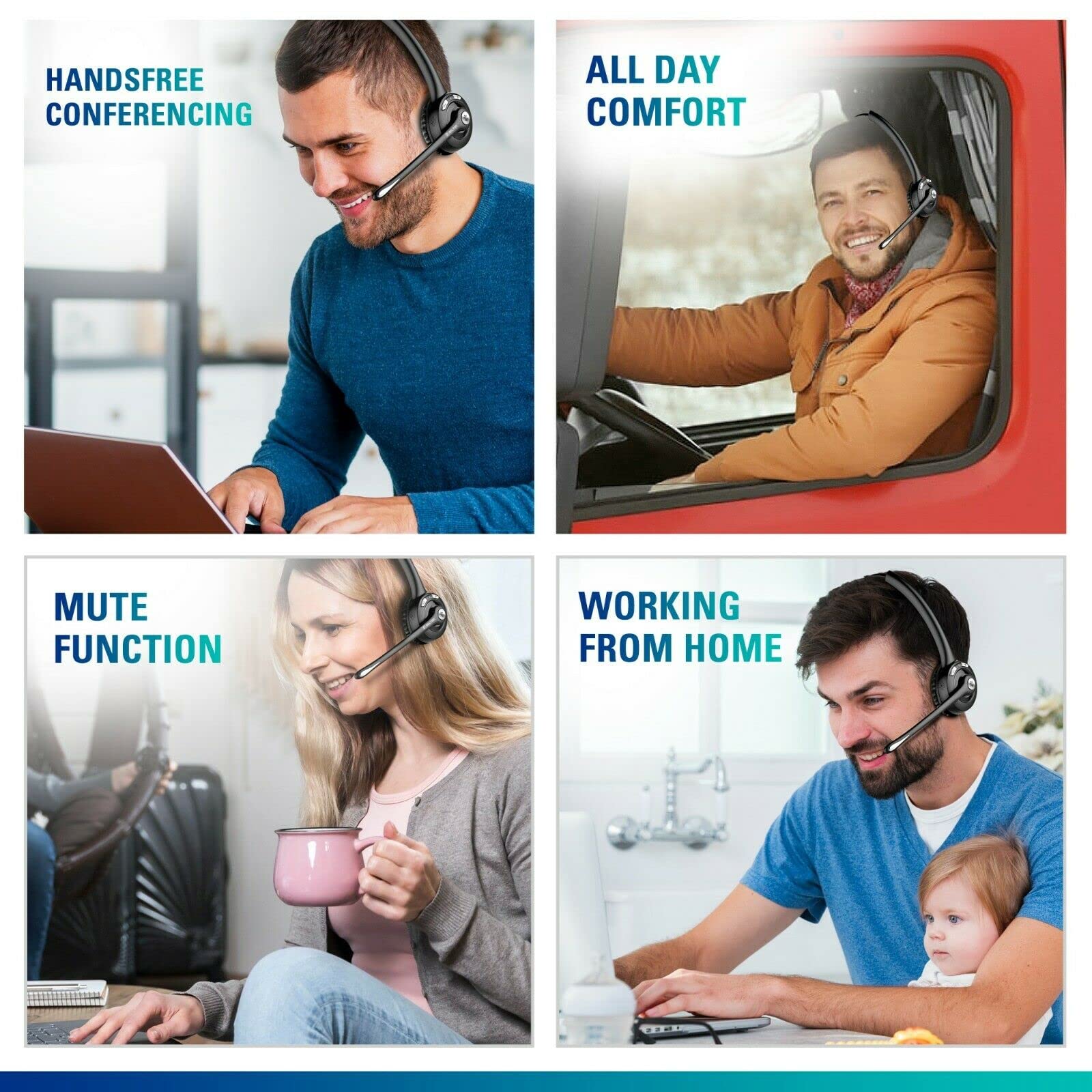 Delton 10X Trucker Bluetooth Headset - Wireless Over-Ear Headphones with Noise Cancelling Mic for Call Centers, Truck Drivers & Office Use - 18H Battery Life (Includes USB Dongle) (2-Pack) - Perfect for Hands-Free Calling, Online Meetings & Long-Haul Driving