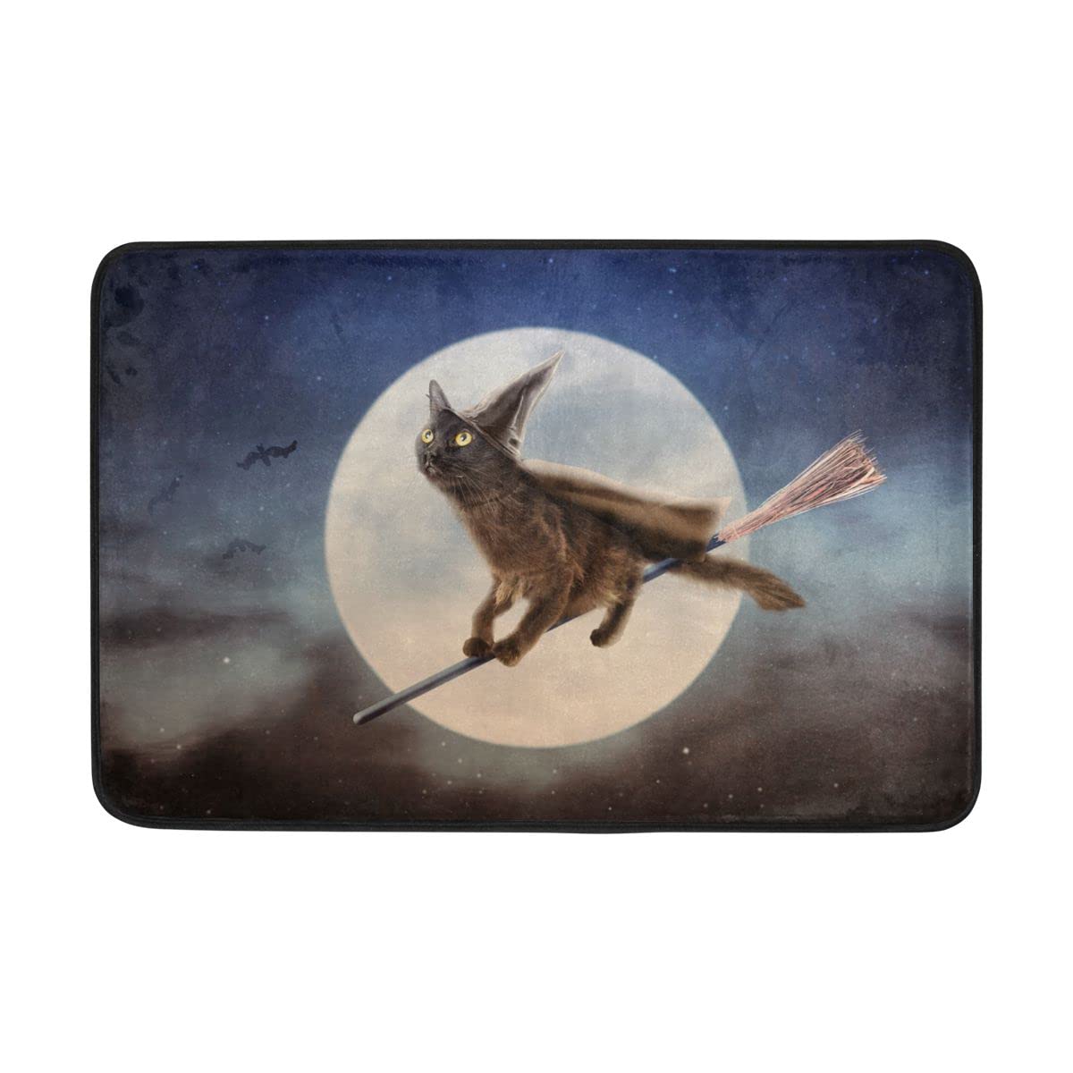 Wizard Hat Cat Halloween Doormat - Non-Slip Indoor Entrance Rug for Kitchen, Bathroom, Front Door (23.6x15.7 Inch) - Perfect for Halloween Decor & Year-Round Pet Lover Home Decor