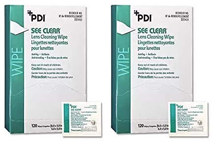 PDI D25431 See Clear Eye Glass Cleaning Wipes - 120 Count (2 Pack) | Premium Lens Cleaning Solution for Glasses, Sunglasses & Screens | On-The-Go Cleaning for Office, Travel & Home Use