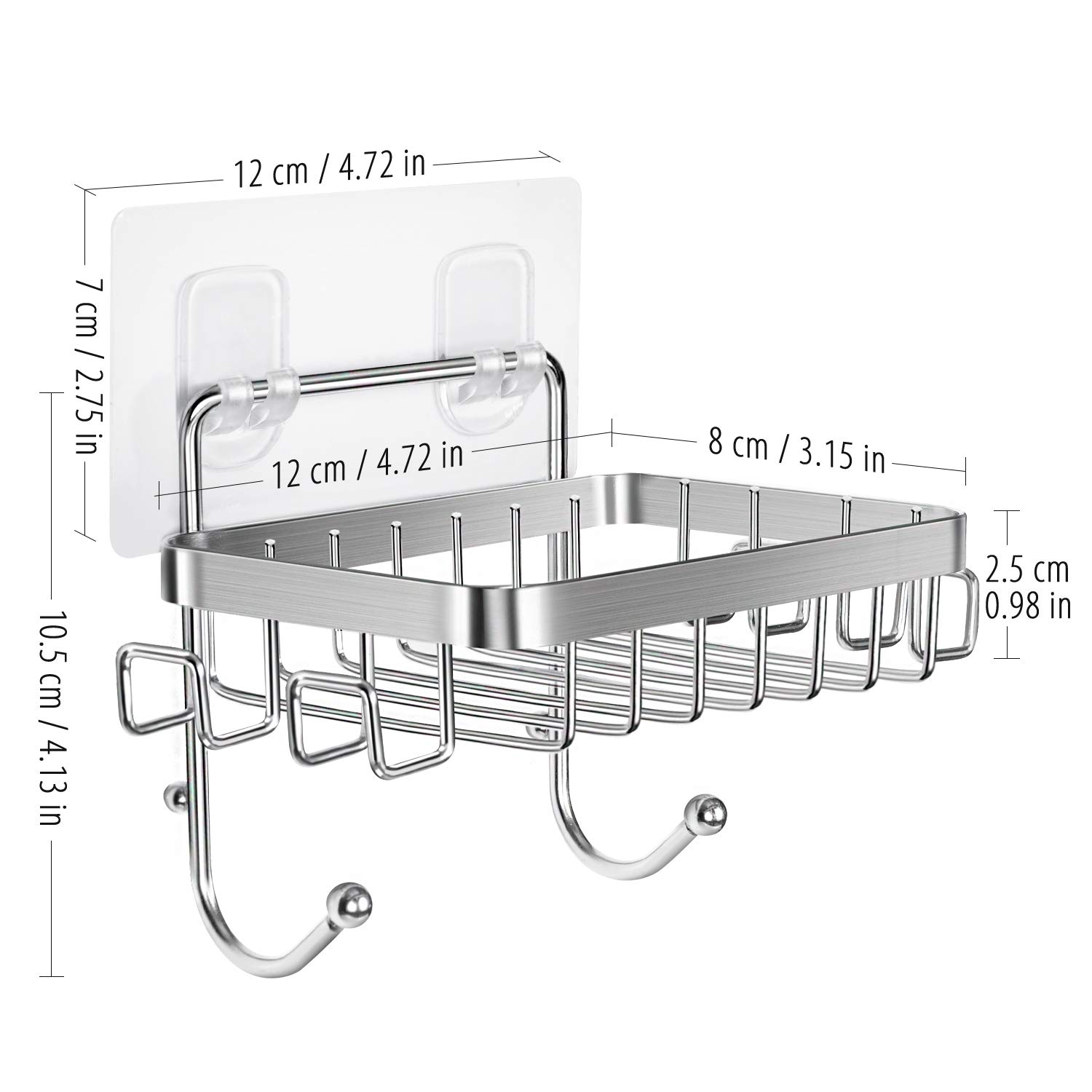 ODesign Adhesive Wall Mounted Soap Dish Holder with 6 Hooks - Loofah, Bath Sponge, Towel & Razor Organizer for Bathroom, Shower & Kitchen - No Drilling Required (Silver, 1 Pack) - Perfect for Small Space Organization & Clutter-Free Showers