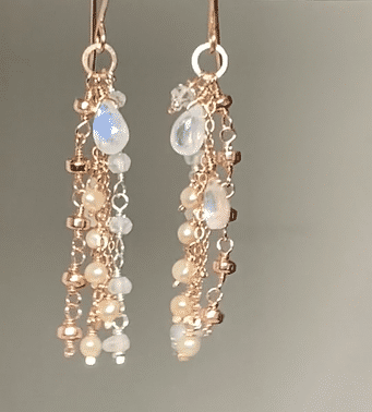 Rose Gold Dainty Moonstone Pearl Boho Dangle Earrings for Women - Romantic Vintage Jewelry Gift for Bridesmaids, Date Night & Boho Fashion Lovers