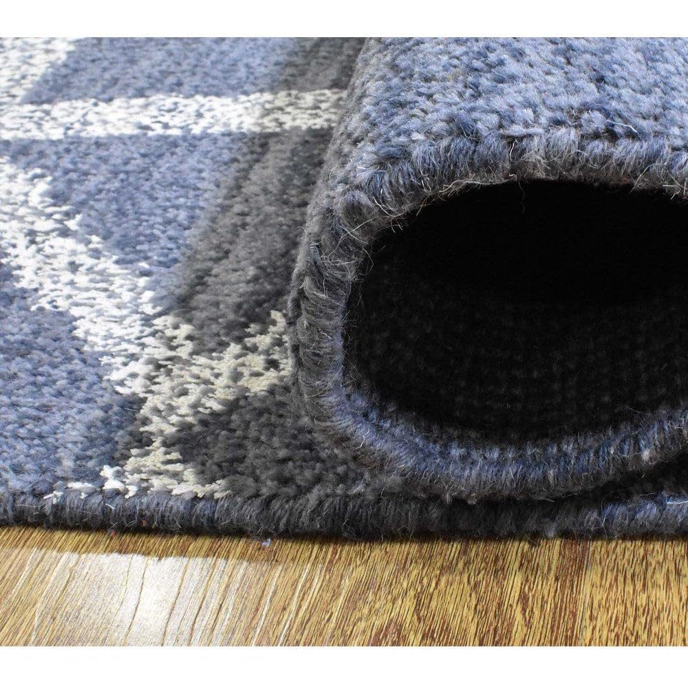 Hand Knotted Wool Geometric Area Rugs 5'x8' - Modern Rectangle Light Gray White Medium Pile Handmade Rug for Living Room, Bedroom, Office | Boho Chic Home Decor & Cozy Floor Covering