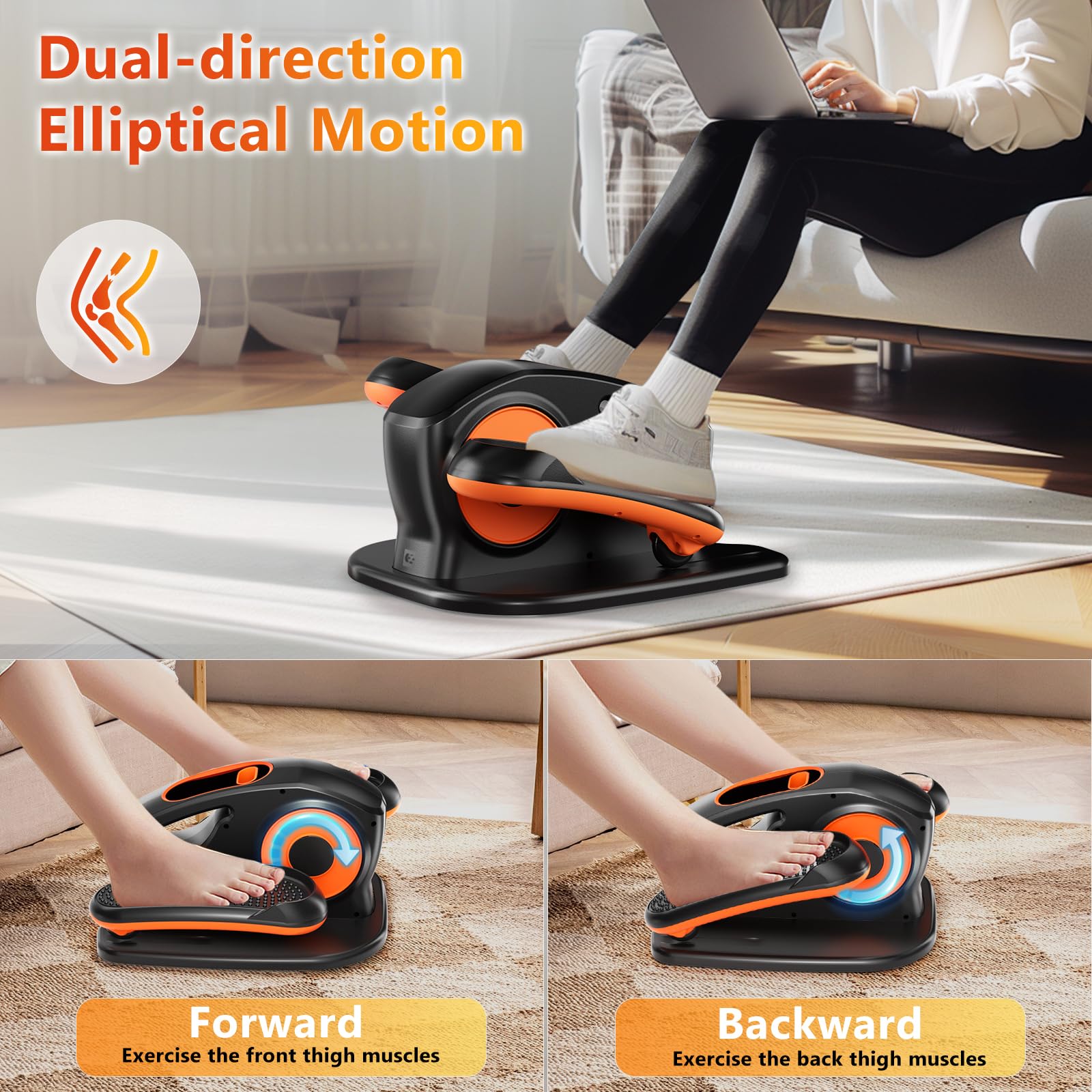 Under Desk Elliptical Machine - 15 Adjustable Speed Quiet Portable Leg Exerciser for Seniors & Office Workers | Seated Pedal Workout at Home or Office | Improve Circulation & Burn Calories While Working