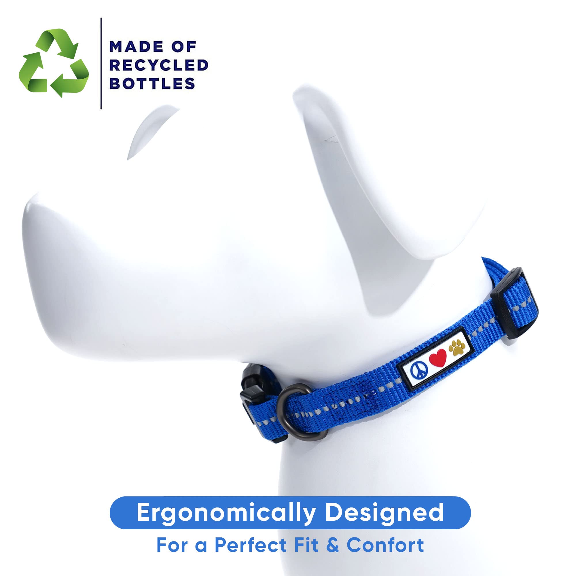 Eco-Friendly Recycled Dog Collar | Reflective Stitched Puppy Collar Made from Ocean Plastic Bottles | Small Blue Collar for Small Dogs | Perfect for Night Walks & Beach Adventures