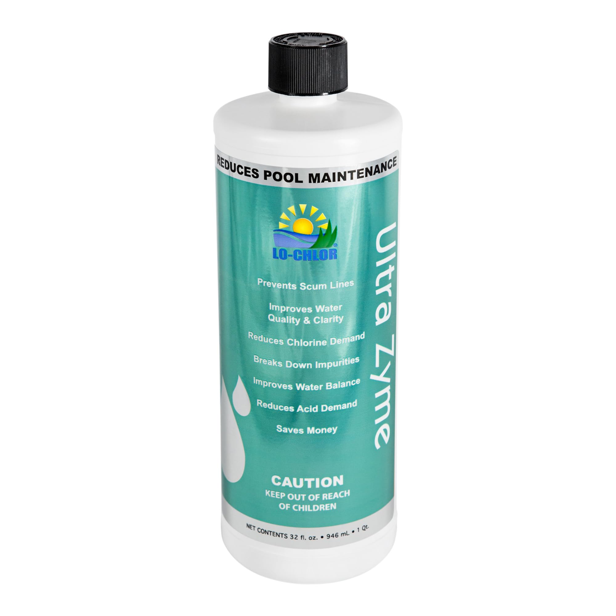 Ultra Zyme Pool Enzyme Treatment - Powerful Broad-Spectrum Swimming Pool Enzymes to Eliminate Scum Lines, Reduce Chlorine Demand & Improve Water Clarity (32 Oz) - Ideal for Inground & Above Ground Pools