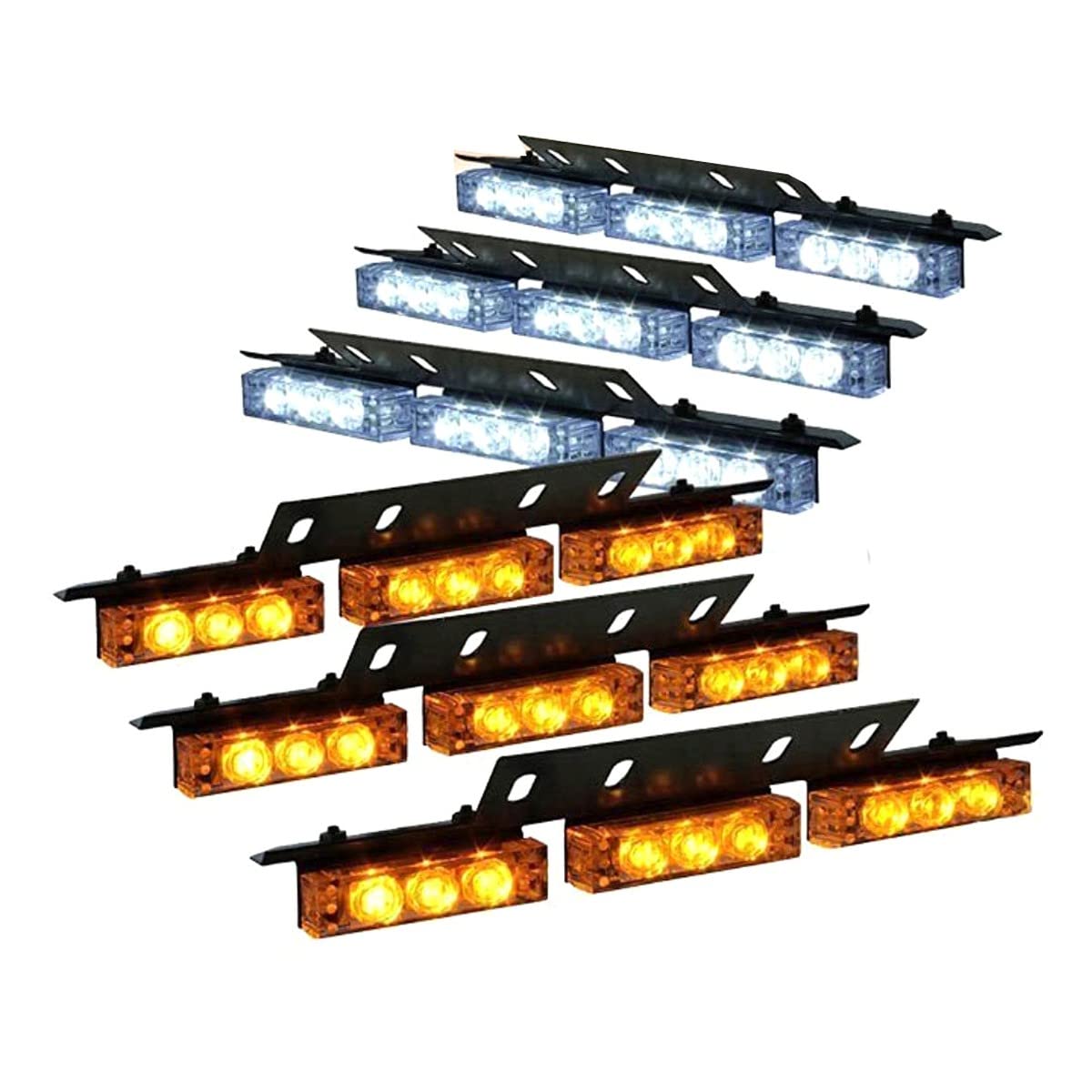 54 LED Emergency Strobe Lights - Amber & White for Vehicle Grille & Deck - Safety Warning Lights for Trucks & Emergency Vehicles