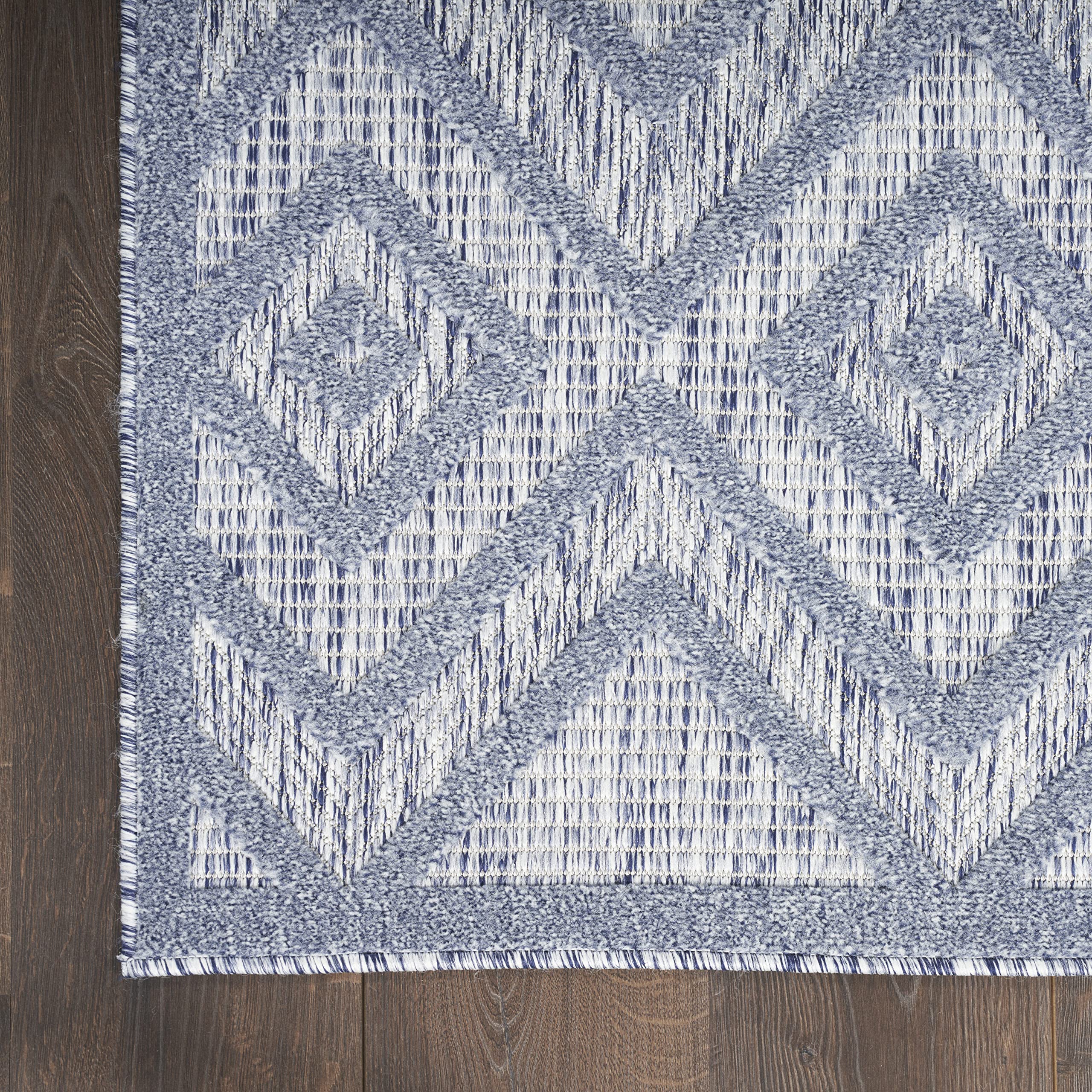 Nourison 6' x 9' Denim Blue Indoor Outdoor Area Rug - Easy Clean, Non-Shedding, Stain Resistant for High Traffic Areas | Perfect for Living Room, Bedroom, Dining Room, Deck, Backyard & Patio Decor