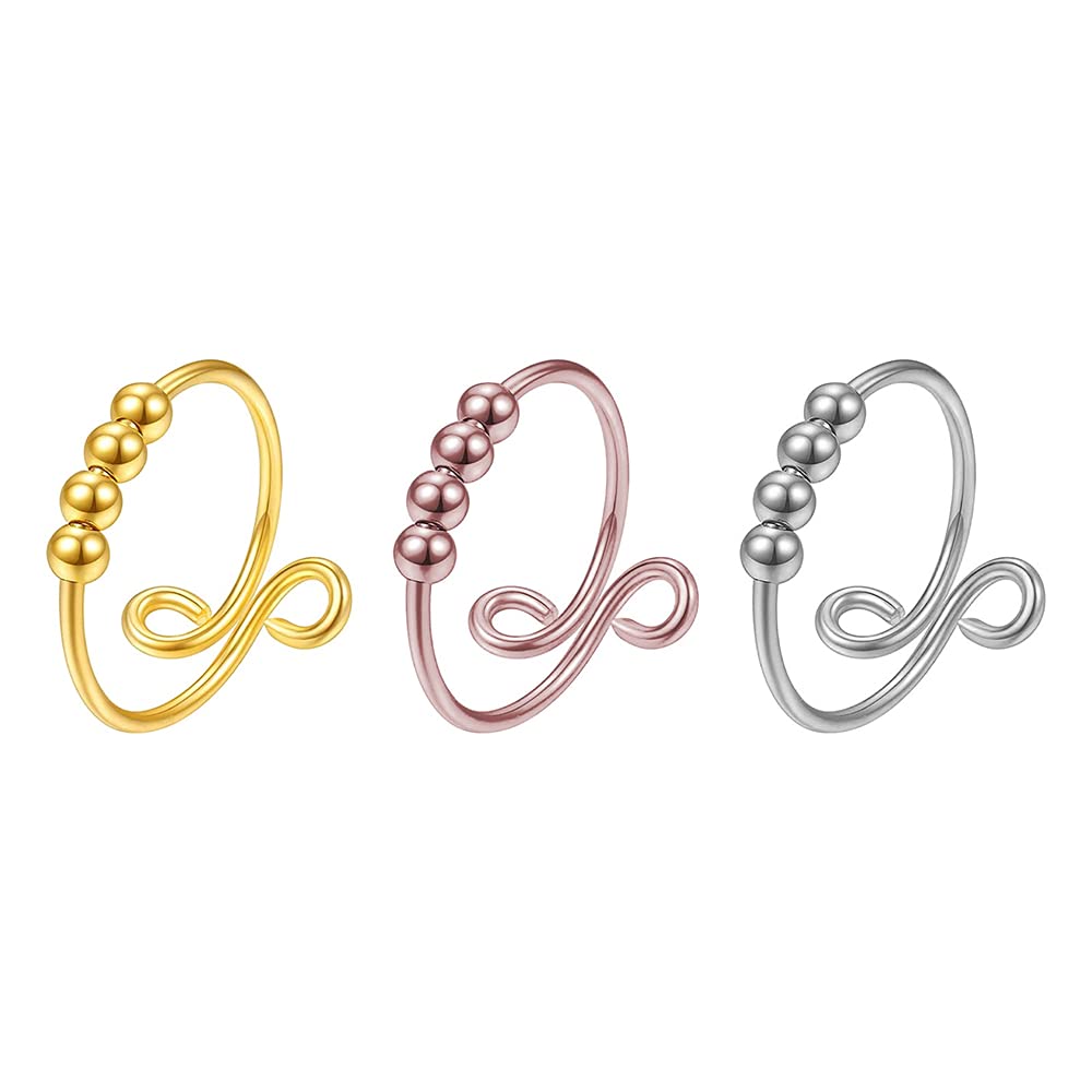 Anti Anxiety Ring for Women - Adjustable Spinner Ring with Rotating Beads, Stress Relief Fidget Jewelry - Perfect for Anxiety Relief, Focus & Relaxation at Work, School or Home - Unique Gift Idea