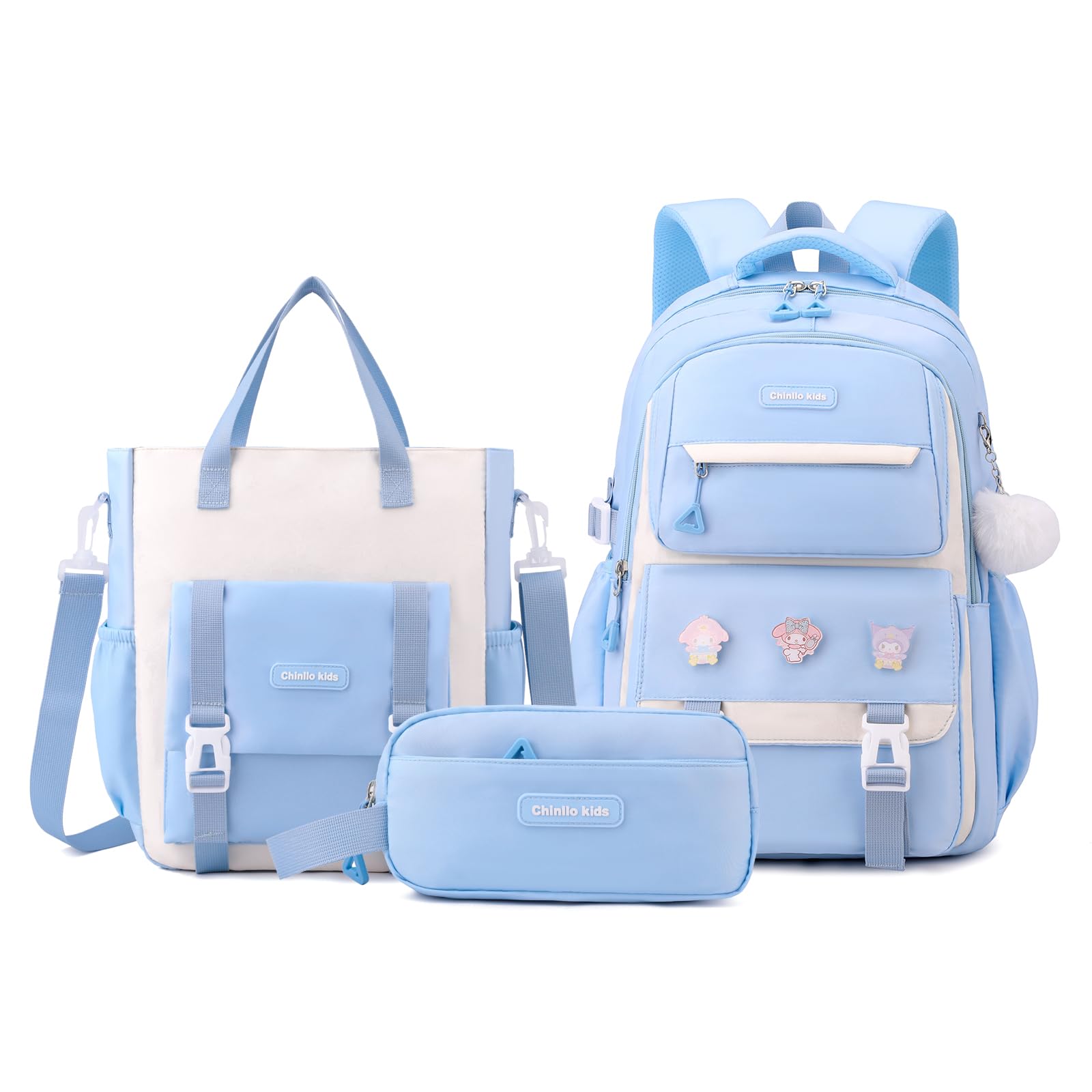 **Girls Backpack Set - 3pcs Blue School Backpack for Teen & Kids, Lightweight Bookbag for Elementary, Middle & High School - Perfect for Daily Use, Travel & Outdoor Activities**