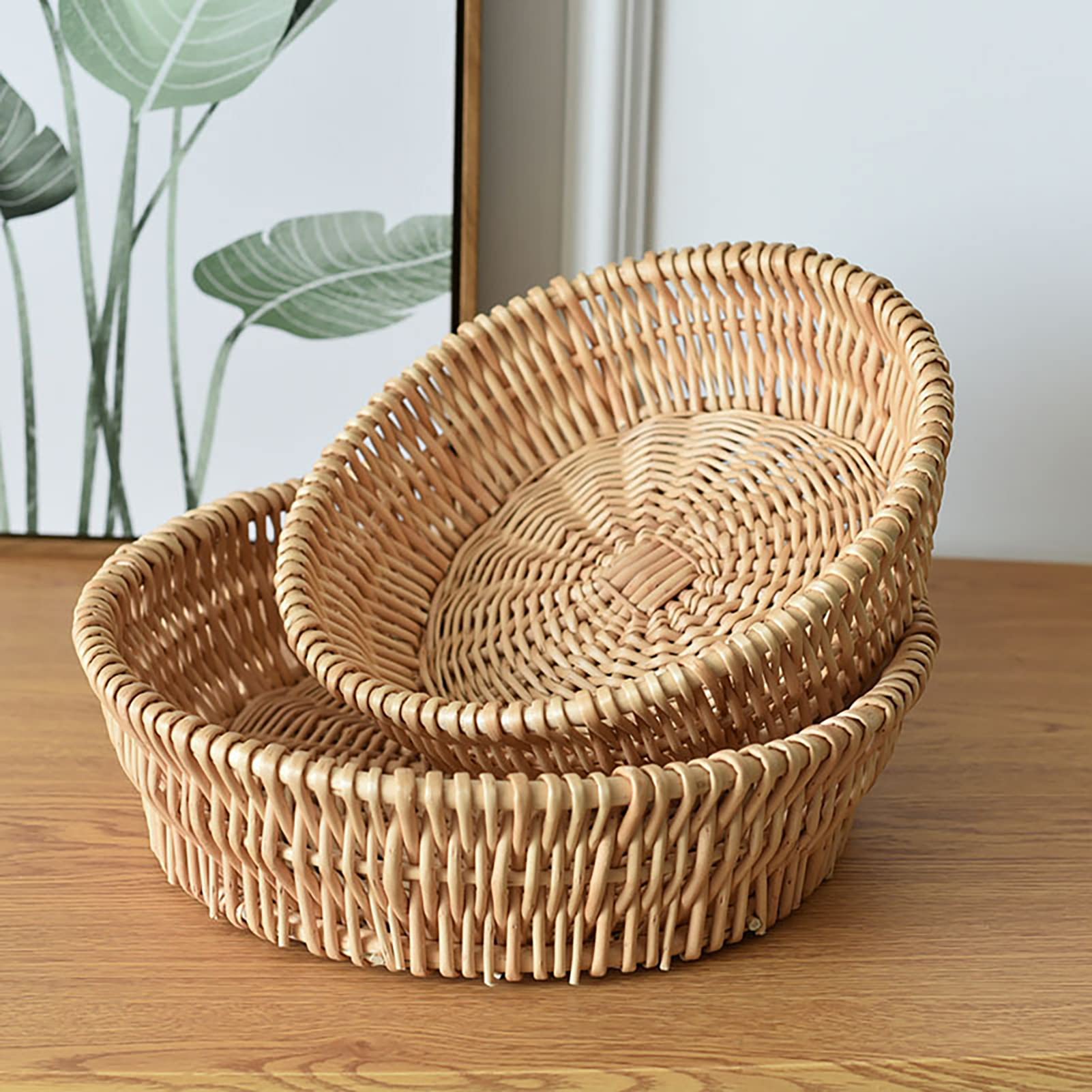 Handmade Round Wicker Bread Basket - Small Woven Rattan Serving Tray for Fruits, Vegetables & Home Storage | Perfect for Kitchen, Dining Table & Picnic Use