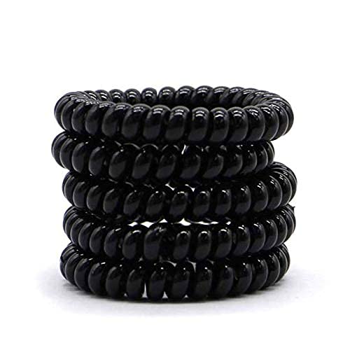 Neelam Forever Spiral Hair Ties - 5 Pack Seamless Elastic Coil Hair Rings | No-Slip Phone Cord Ponytail Holders for Women (Black) | Perfect for Workouts, Yoga, Office & Everyday Use