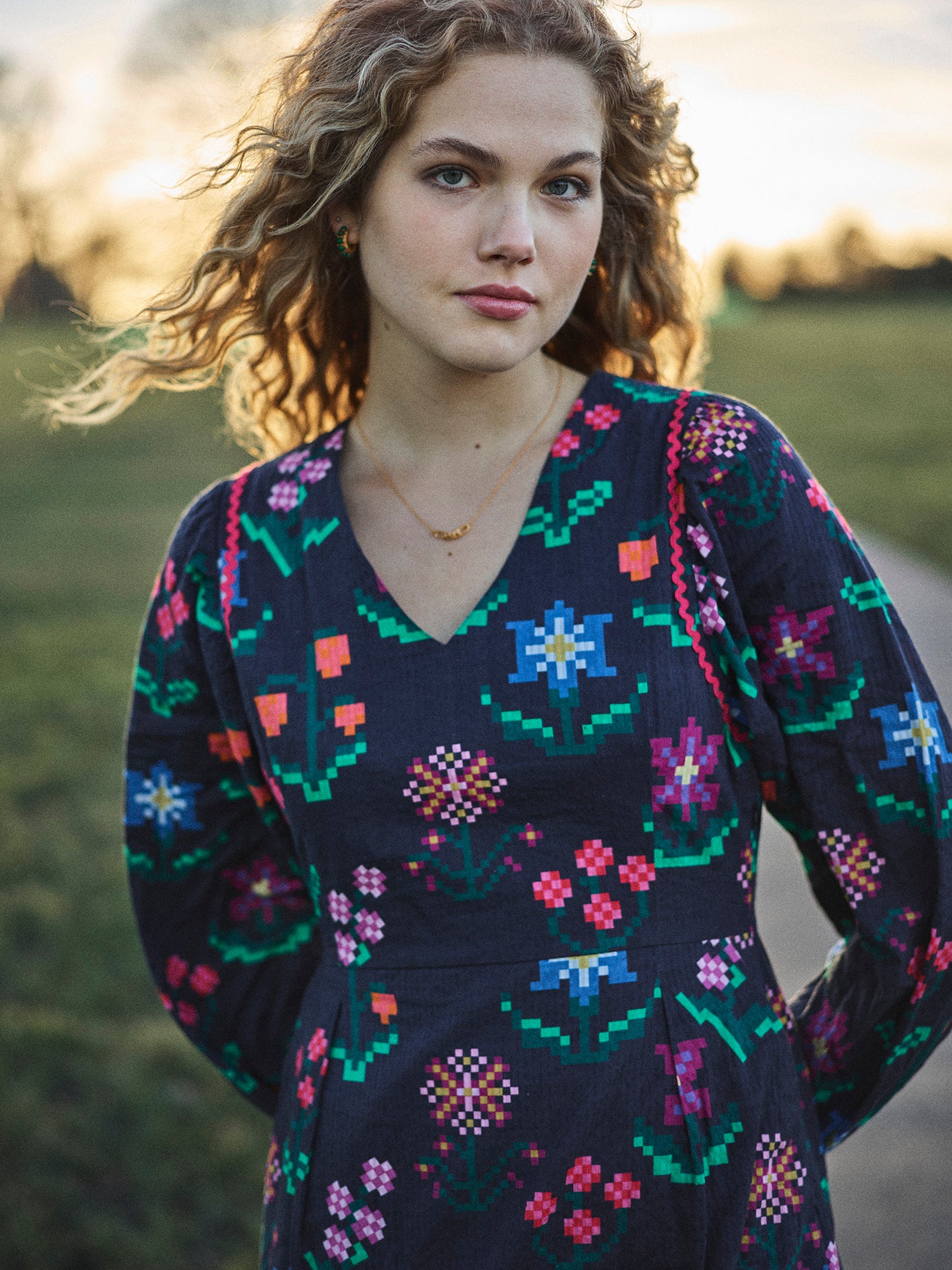 Lowie Needlepoint Print Lottie Dress - Floral Embroidery Summer Dress for Women | Perfect for Beach Vacations, Garden Parties & Date Nights