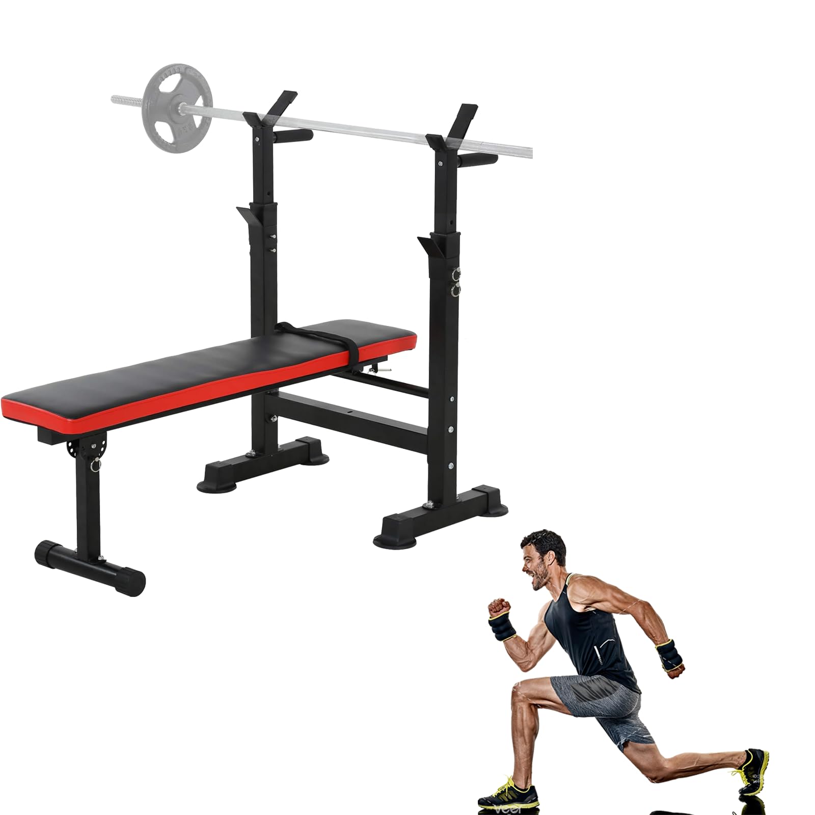 Adjustable Weight Bench for Full Body Workout - Olympic Folding Barbell Rack Stand with Anti-Slip Design | Space-Saving & Multifunctional Home Gym Equipment for Strength Training & Fitness