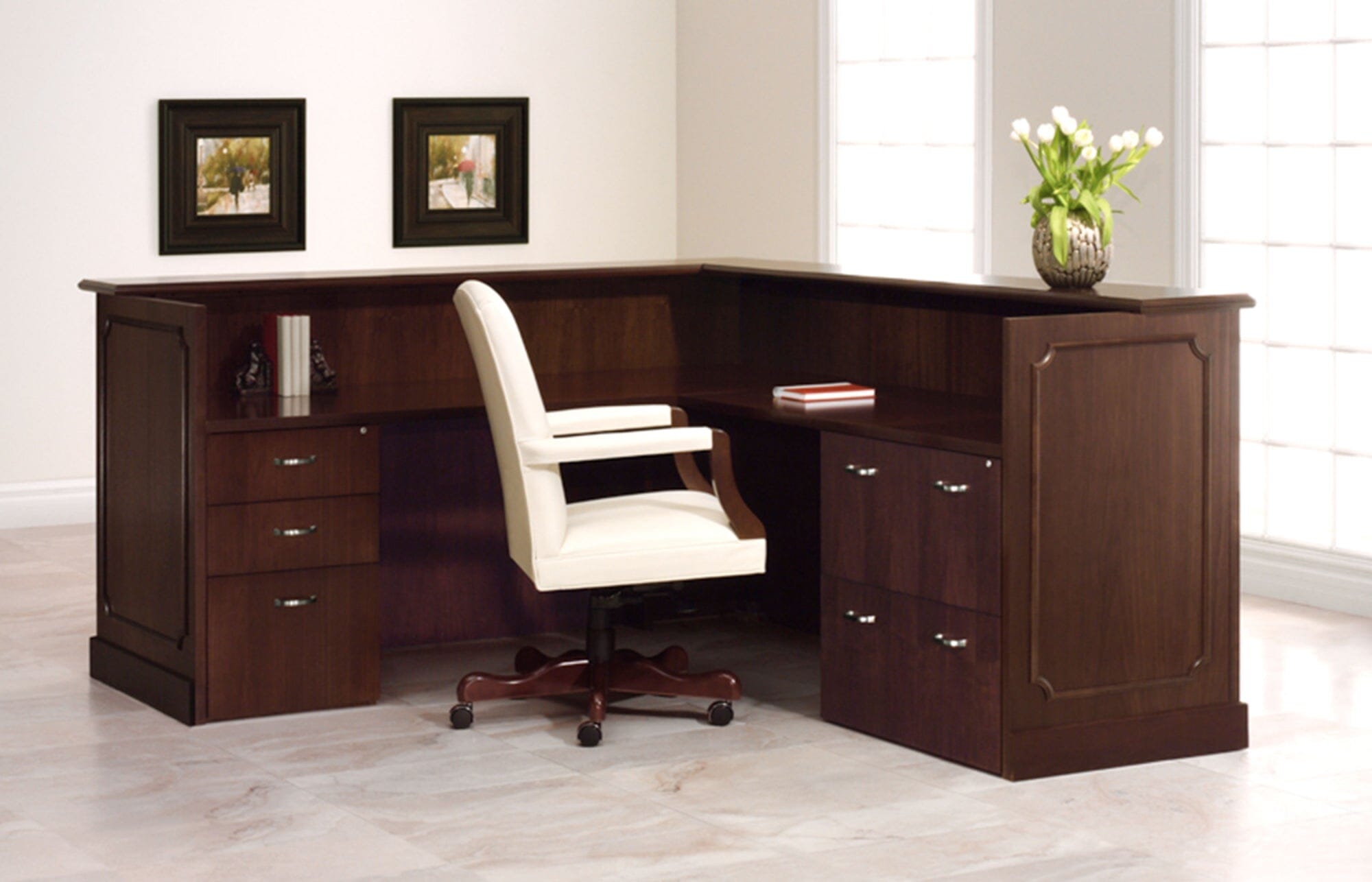 Modern Reception Desk for Office & Business - Elegant L-Shaped Front Desk with Storage & Counter Space - Perfect for Hotels, Clinics, and Corporate Lobbies