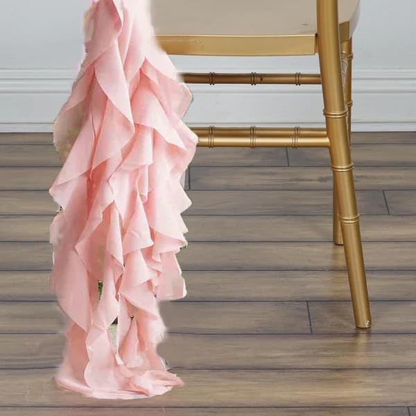 50 Premium Blush Curly Chiffon Chair Covers with Sashes - Elegant Wedding, Party & Ceremony Decorations - Perfect for Reception, Banquet & Special Event Decor
