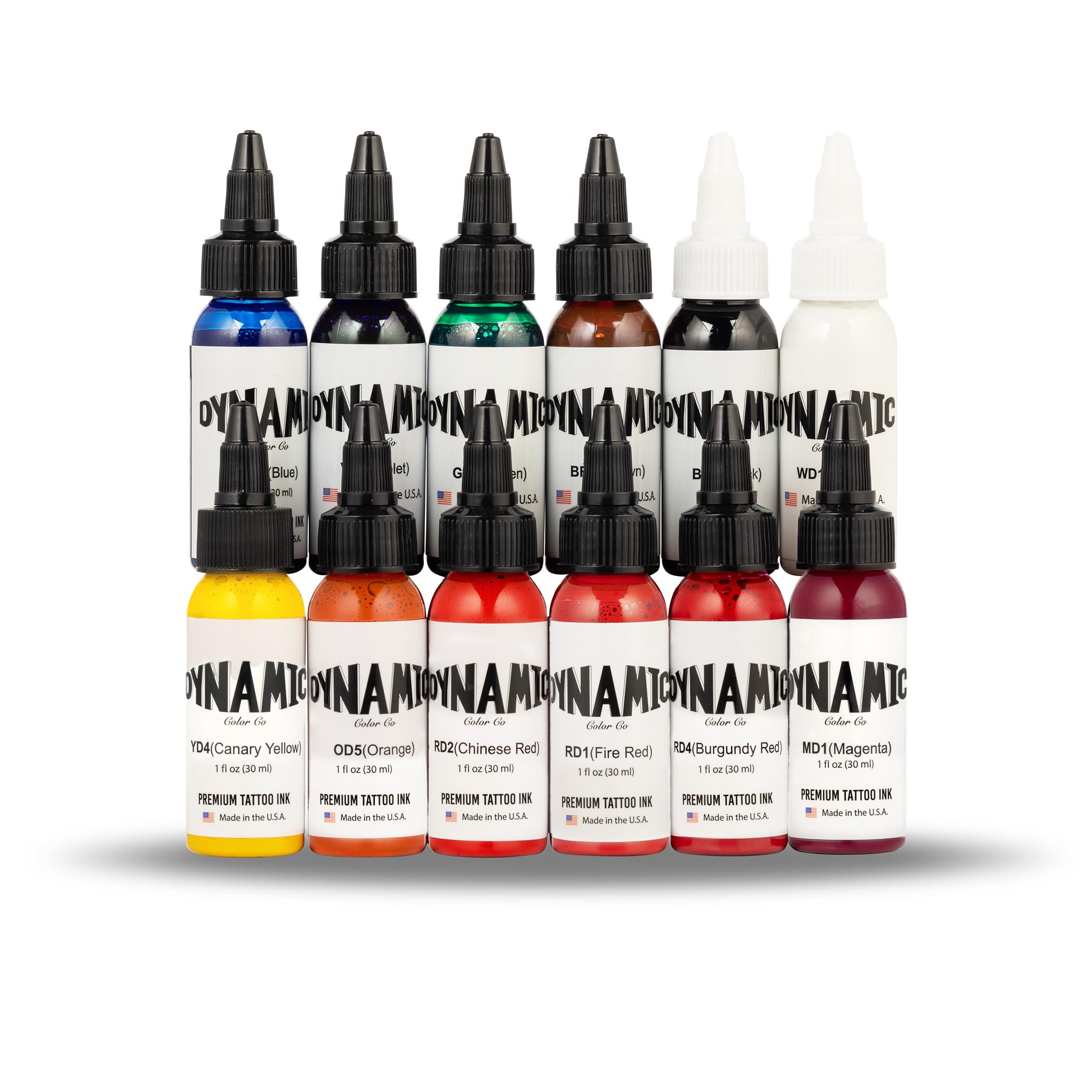 Dynamic Color Co - OG Color Ink Set, 12 Bottles (1 oz Each) - Burgundy Red, Chinese Red, Fire Red, Green, Blue, Orange, White, Canary Yellow, Brown, Magenta, Violet, Black - Perfect for Calligraphy, Art Projects, and DIY Crafts