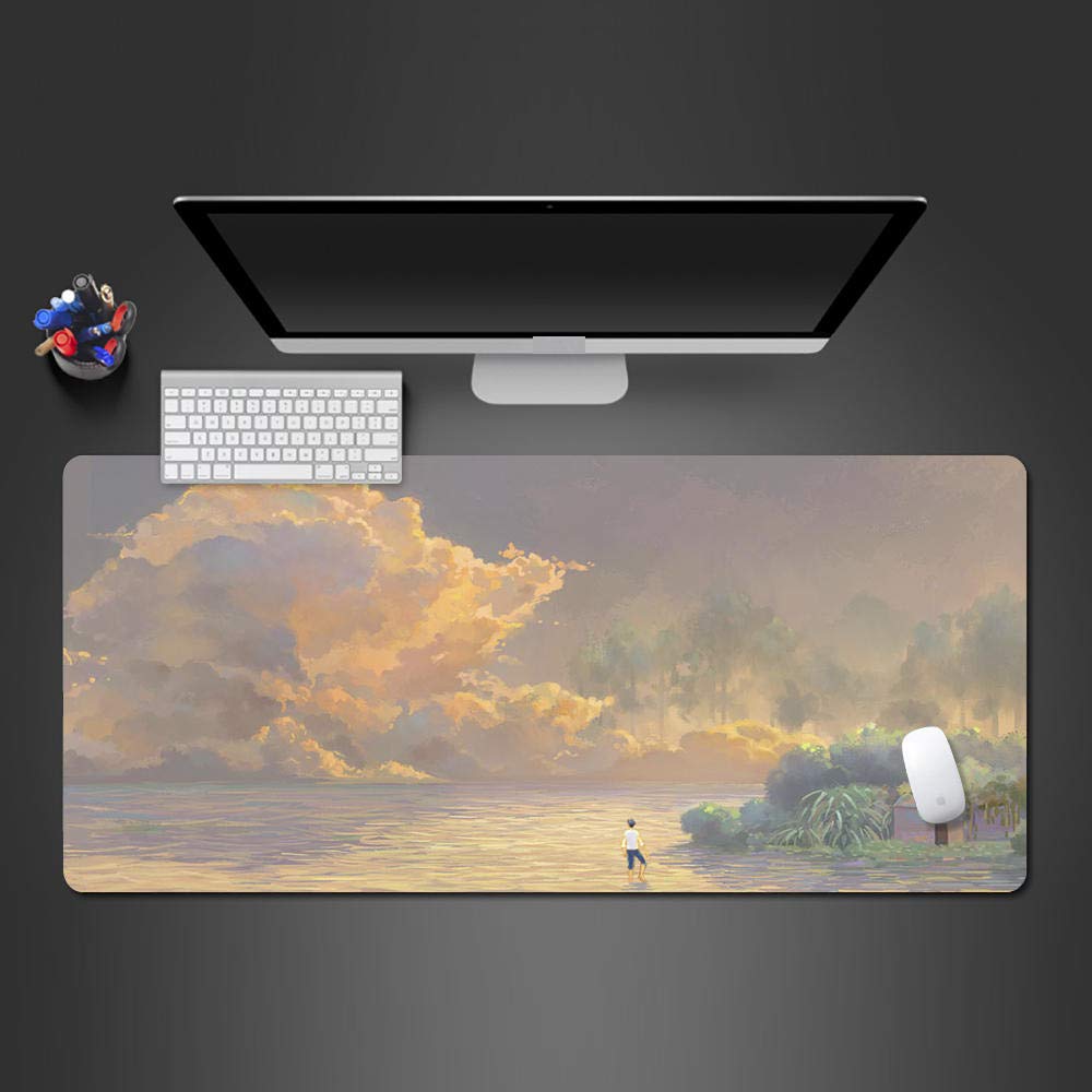JIA CHOZI Large Gaming Mouse Pad 900x400mm - Non-Slip Rubber Base, Stitched Edges for Durability - Cloud & Lake Art Design Mouse Mat for PC, Laptop, Office - Perfect for Gaming, Work & Creative Professionals