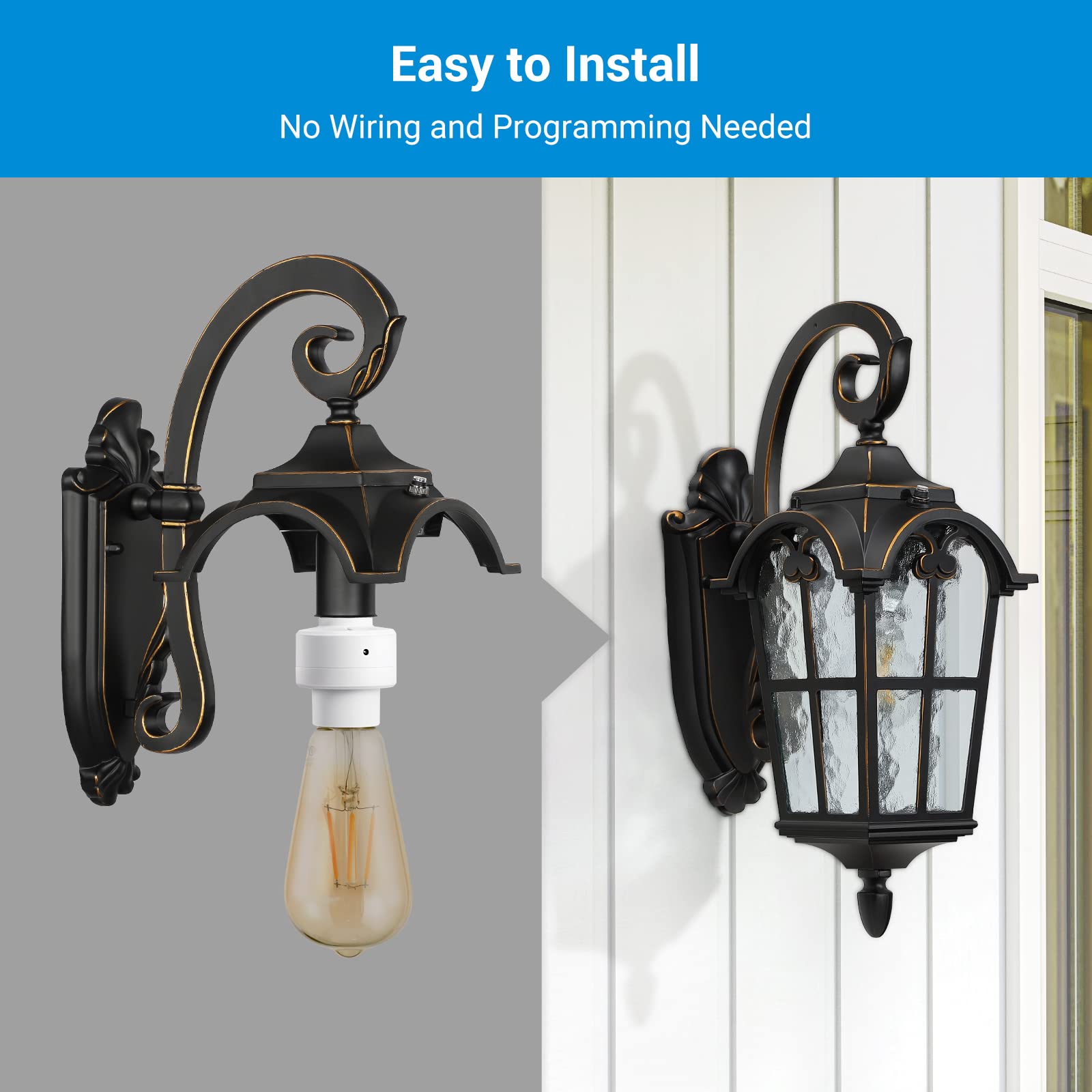 DEWENWILS Light Sensor Socket - Dusk to Dawn Auto On/Off E26 E27 Bulb Socket for Indoor/Outdoor Light Fixtures | Compatible with LED, CFL, Halogen & Incandescent Bulbs (4 Pack, ETL Certified) - Perfect for Porch Lights, Garage Lighting & Security Lights