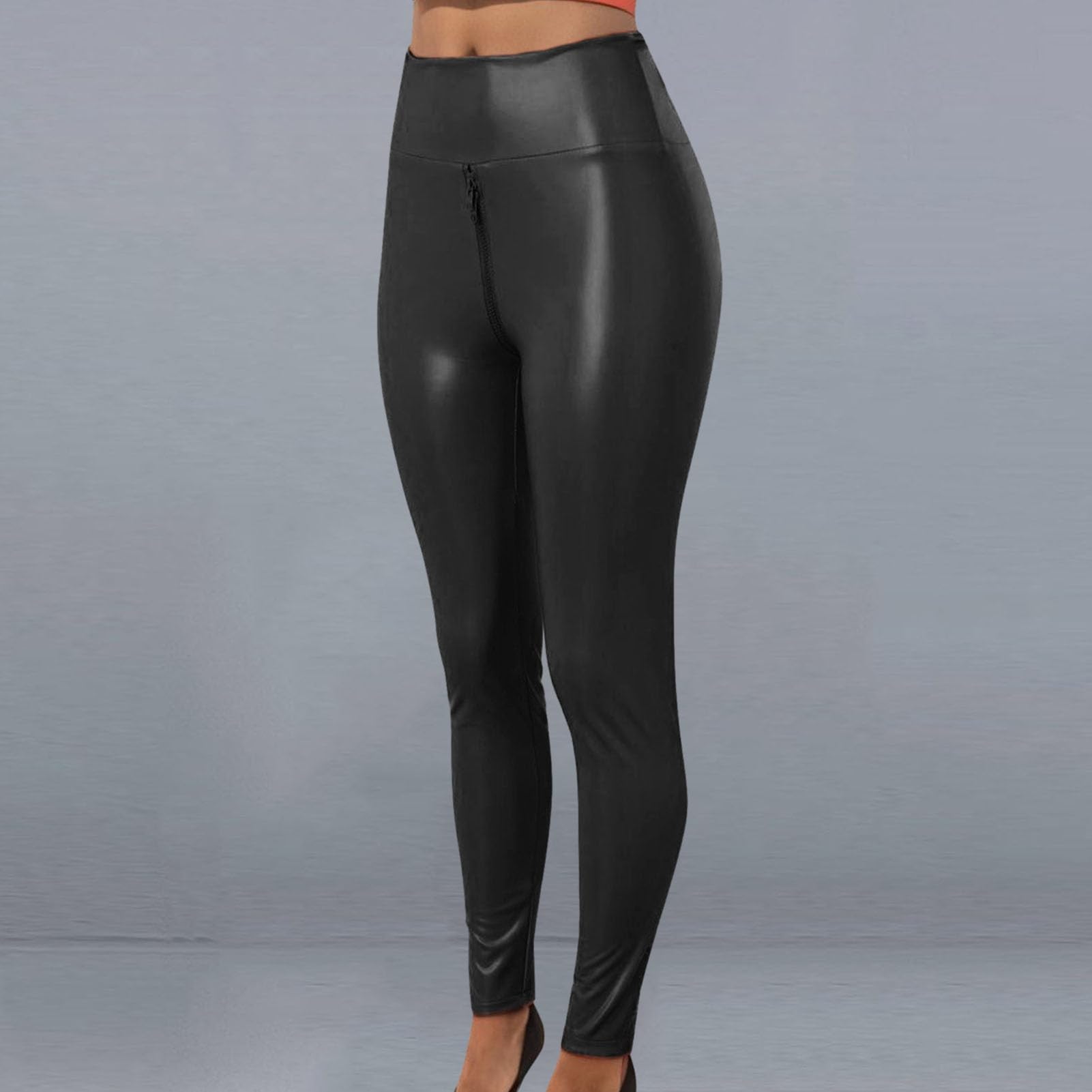 Women's Faux Leather Leggings - High Waist Tummy Control Butt Lifting Pants with Sexy Zipper Open Crotch Design | Matte Finish & Soft Stretch Fabric | Perfect for Night Out, Club Wear, and Sexy Fashion Outfits