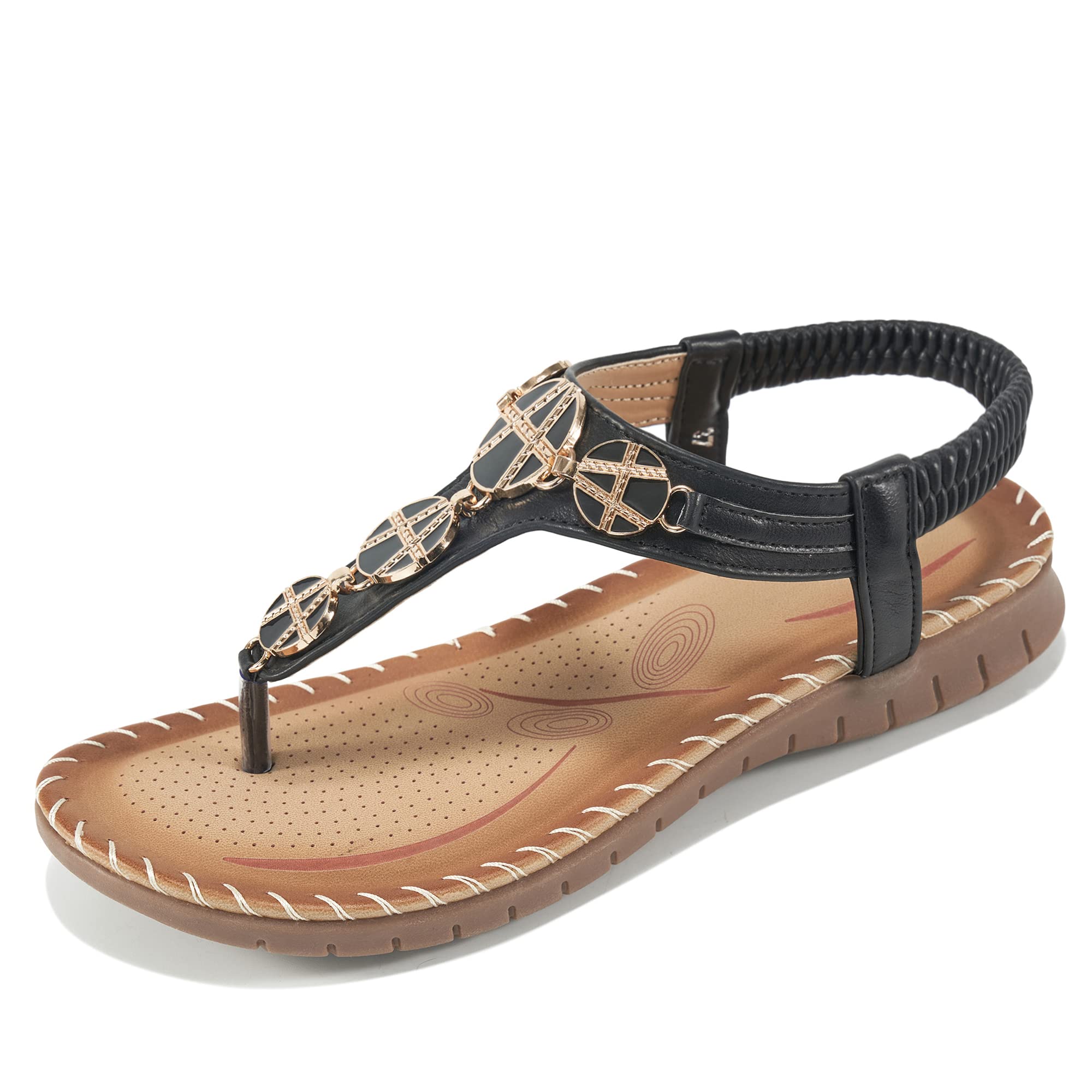 Atoshopce Women's Bohemian Sandals - Comfortable Flats with Elastic Ankle Strap | Slip-On Dress Sandals for Summer | Perfect for Outdoor Activities, Beach Vacations & Casual Wear