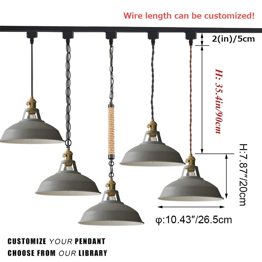 Juno-Style Iron Pendant Light - 3-Light Track Lighting Fixture with 2.95ft Cord & Macaron Grey Lampshade - Customizable Hanging Light for Living Room, Dining Room & Kitchen Decor