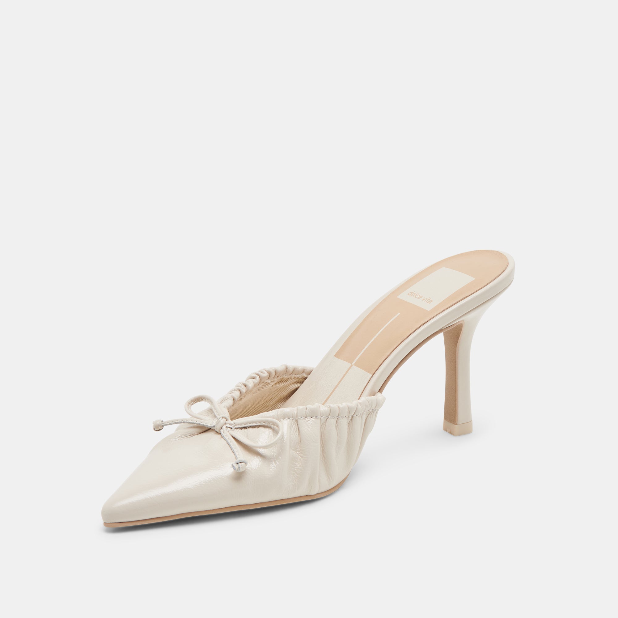KAIRI Women's Ivory Crinkle Patent High Heels - Elegant Pointed Toe Pumps for Party, Wedding & Office Wear