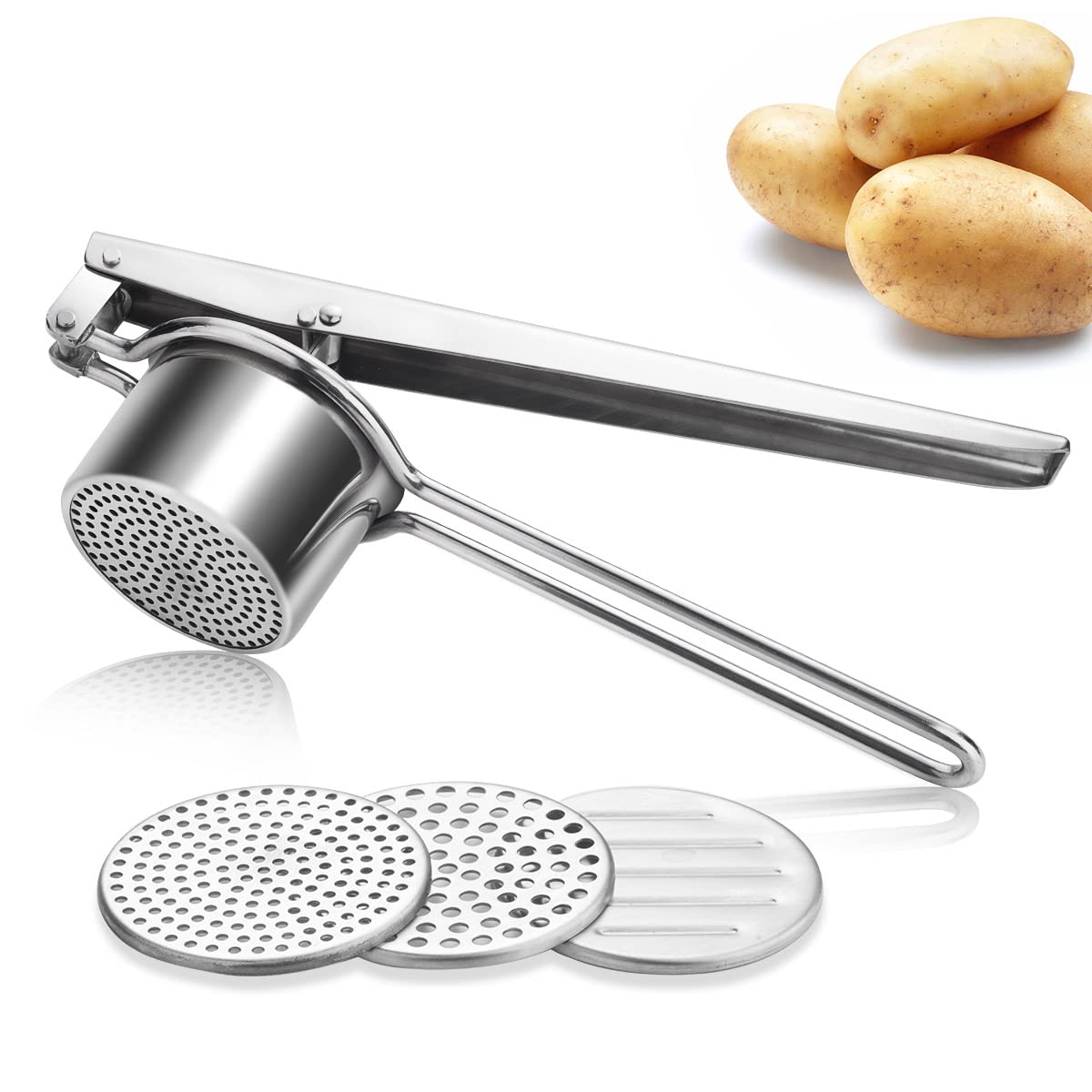 Stainless Steel Potato Masher & Ricer - Heavy Duty Kitchen Tool for Smooth Mashed Potatoes, Cauliflower Rice - Perfect for Thanksgiving, Baby Food & Meal Prep