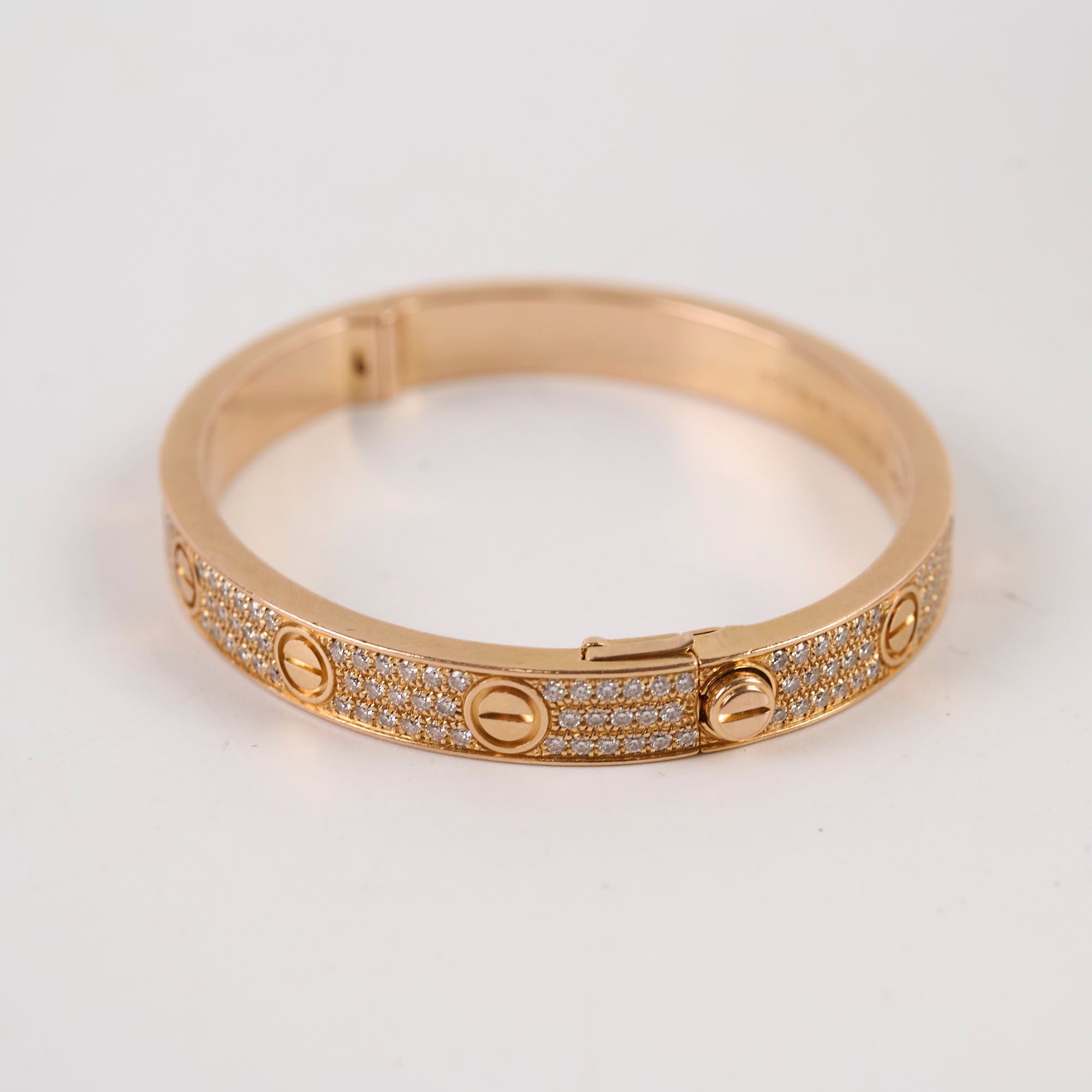 Cartier Love Bracelet in 18K Pink Gold with Pave Diamonds - Size 16, Luxury Jewelry for Women, Perfect for Anniversaries & Special Occasions