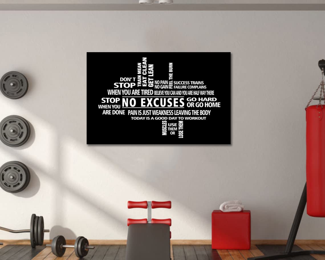 No Excuses Gym Wall Art - Motivational Framed Canvas Print for Home Gym & Fitness Room Decor - Perfect for Workout Motivation & Inspirational Training Space