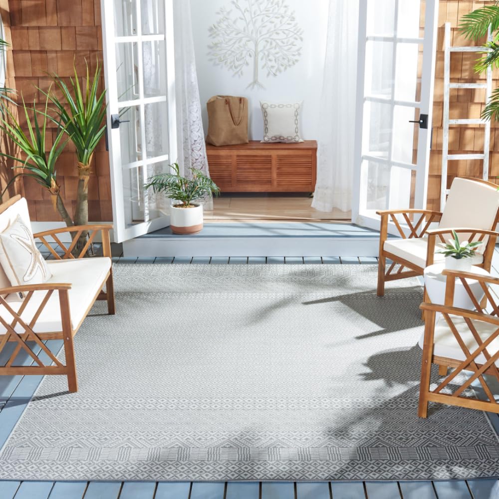 SAFAVIEH Courtyard Collection 8' x 10' Moroccan Design Area Rug - Brown & Grey Non-Shedding Easy Care Indoor/Outdoor Washable Rug for Living Room, Bedroom, Patio, Backyard & Mudroom (CY6235-07812)