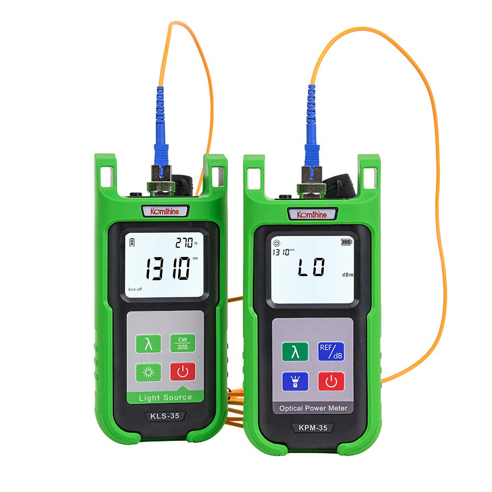KomShine KPM-35 Fiber Optic Power Meter with 7 Wavelengths (850/980/1300/1310/1550/1625nm) & KLS-35 Single Mode Light Source (1310/1550nm) | Self-Calibration | Ideal for Telecom, Data Center & Network Maintenance
