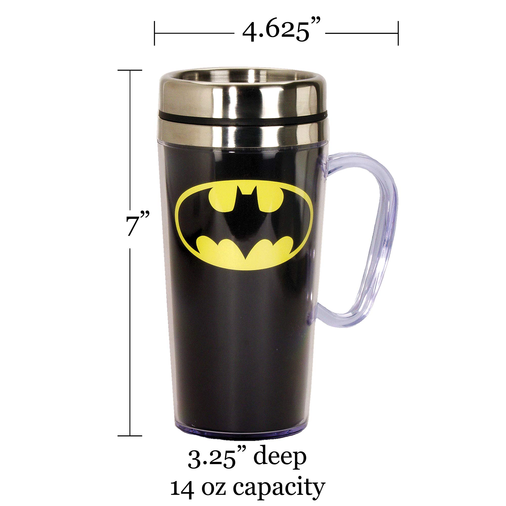 Batman Logo Insulated Travel Coffee Mug - 14 oz Black Stainless Steel Tumbler - Perfect for Office, Commute & Superhero Fans Gift