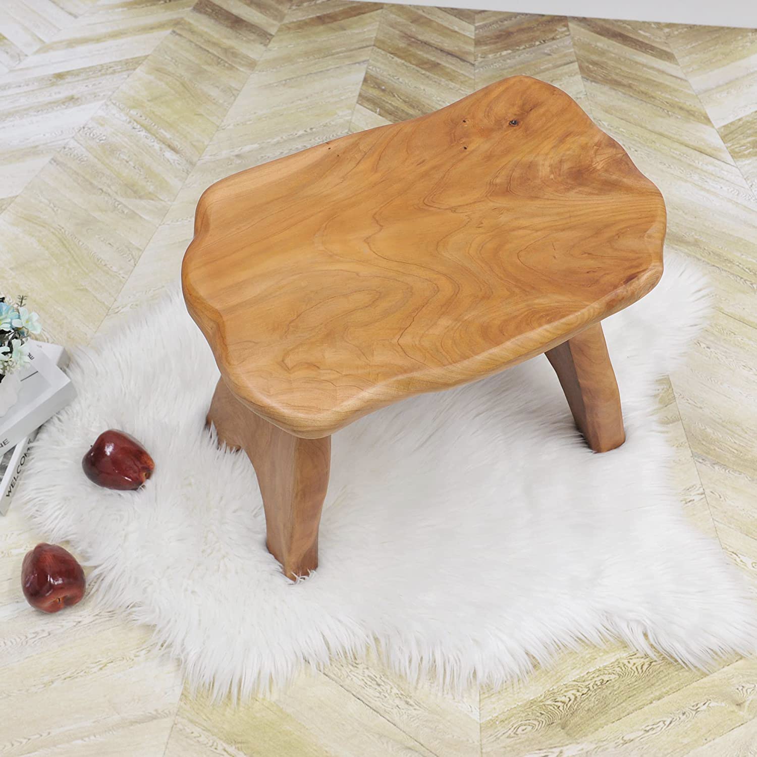 Natural Cedar Root Stump Stool - Solid Wood Live Edge Side Table, Rustic Plant Stand & Vintage Footrest (20