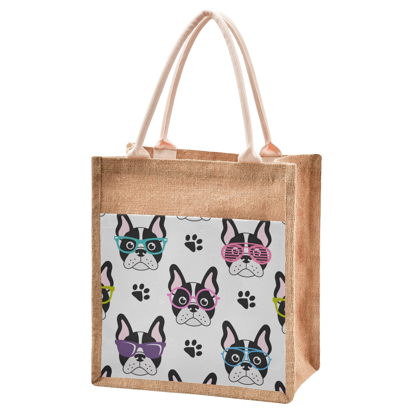 Stylish Sinestour French Bulldog Jute Tote Bag - Eco-Friendly Burlap Beach Bag with Handles for Shopping, Picnics & Summer Outings