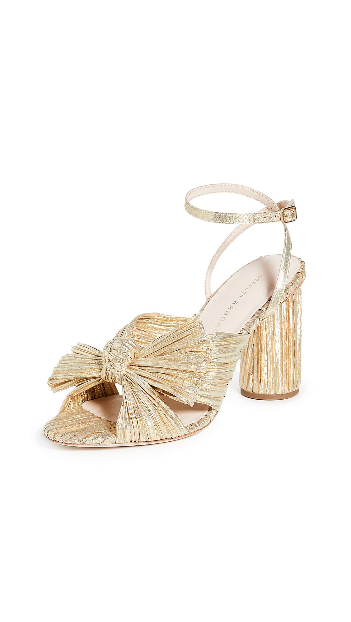 Loeffler Randall Women's Camellia Pleated Bow Heel Sandals with Ankle Strap - Elegant Dress Shoes for Weddings, Parties & Special Occasions