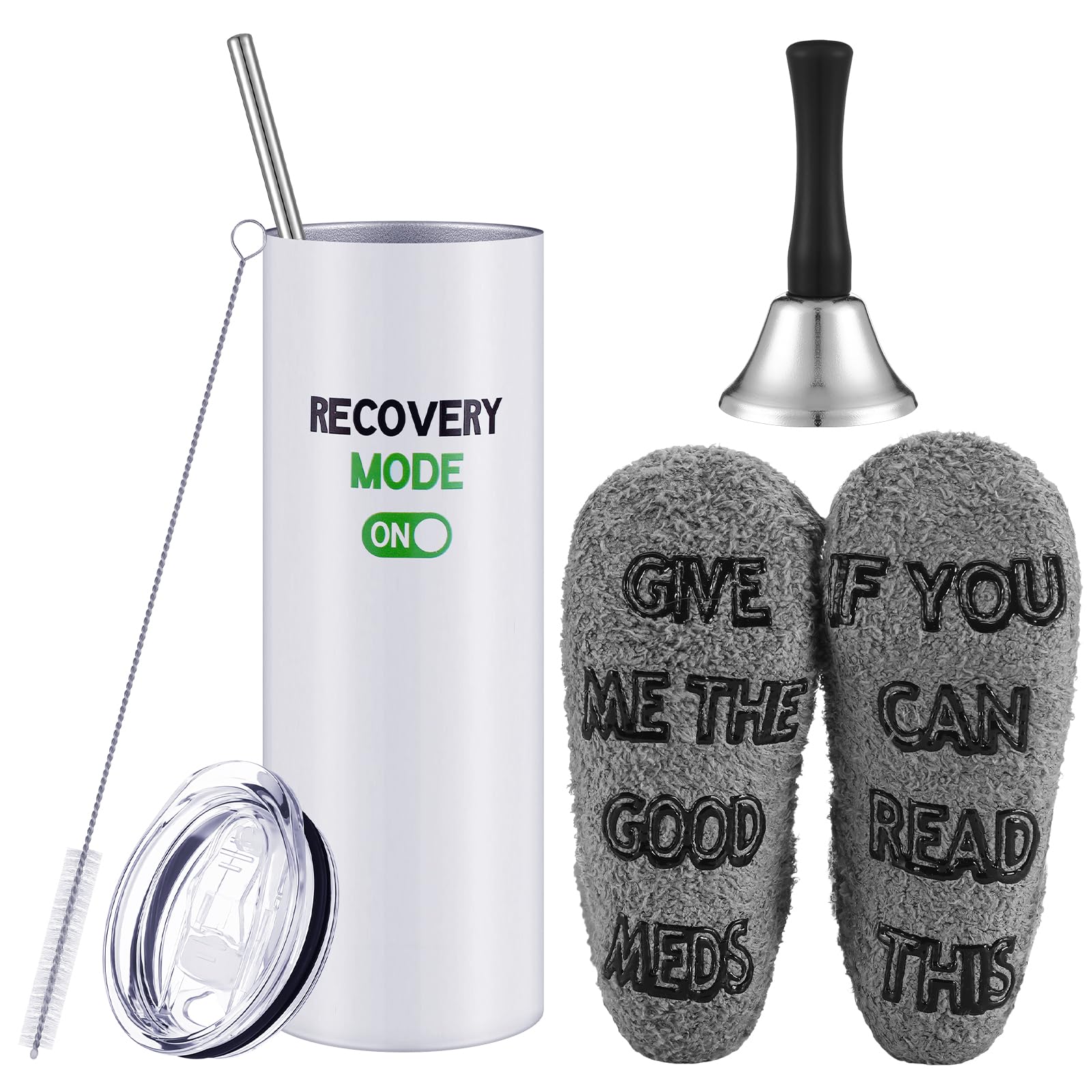 3-Piece Funny Get Well Soon Gift Set - 20oz Hospital Mug, Fuzzy Recovery Socks & Silver Steel Tea Bell - Perfect for Chemo Patients, Surgery Recovery & Comforting Loved Ones in Hospital