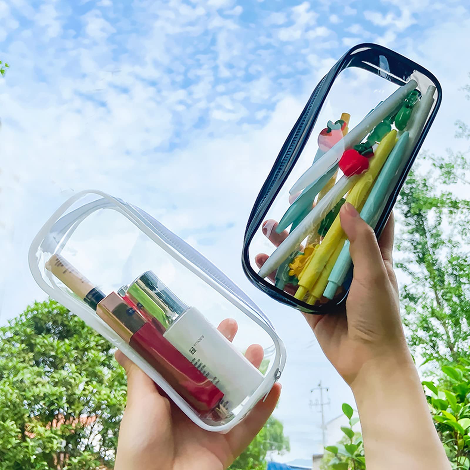 JMOCD 2-Pack Clear PVC Zipper Pencil Case - Transparent School & Office Organizer for Pens, Pencils, Makeup, Toiletries & Brushes - Durable Pencil Pouch with Secure Zipper for Students, Artists & Professionals | Perfect for Backpacks, Desks & Travel