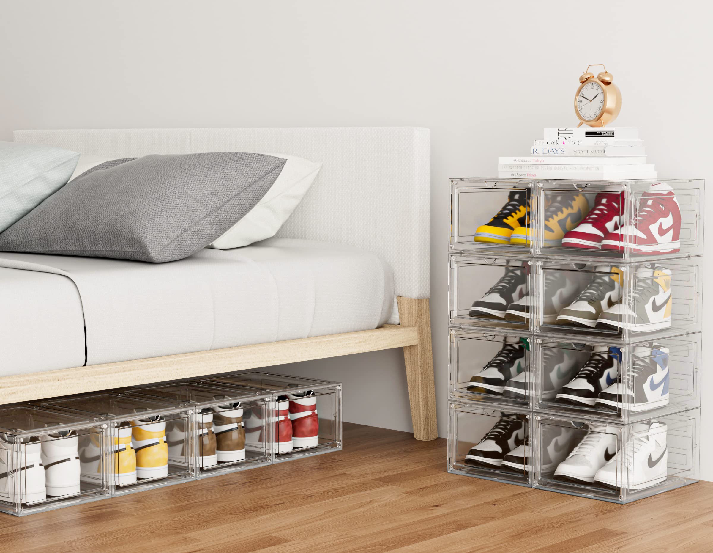HOMIDEC 6-Pack Clear Hard Plastic Shoe Storage Boxes with Lids - Stackable Shoe Organizer for Size 13, Transparent Shoe Boxes for Closet, Bedroom & Entryway Organization