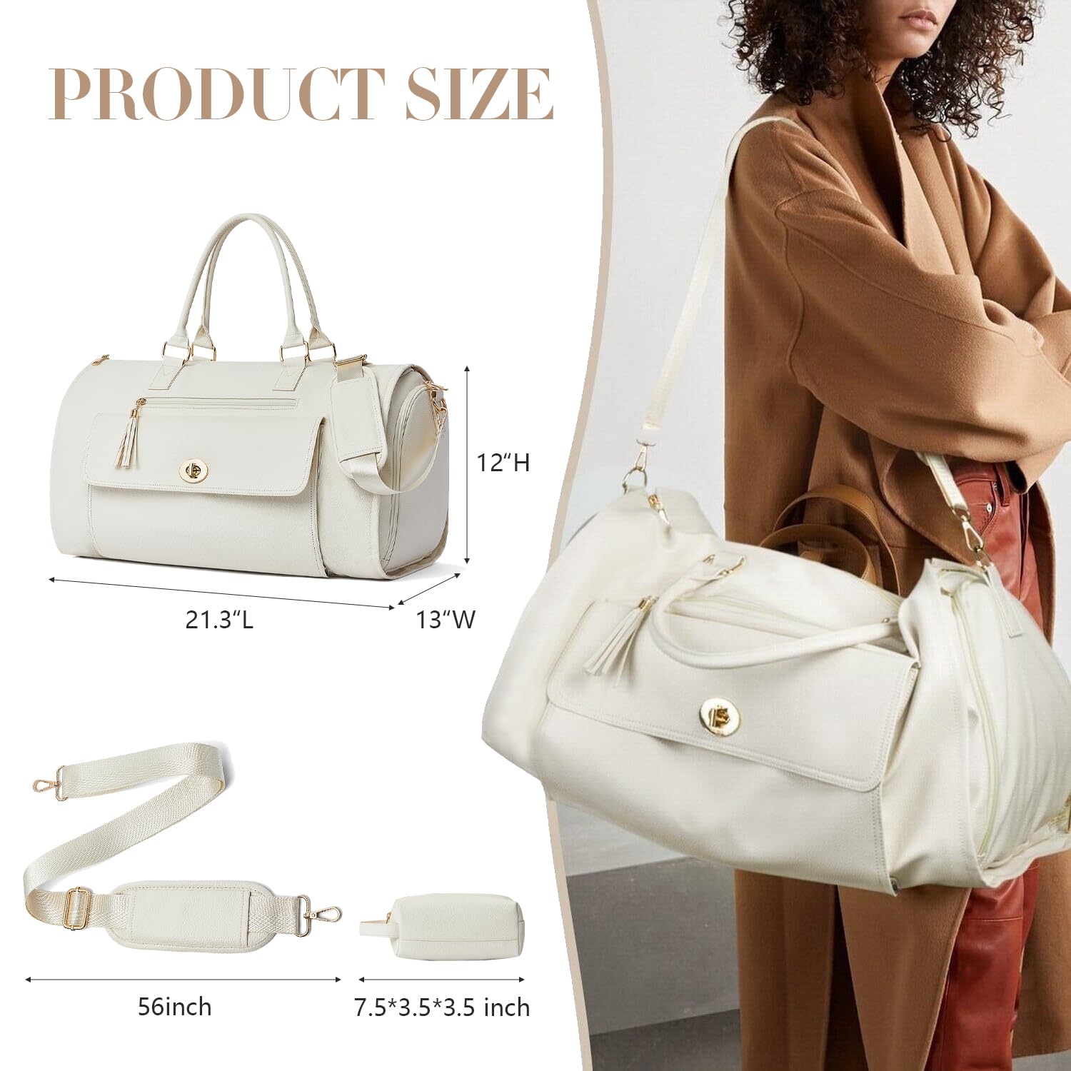 2-in-1 Hanging Suitcase & Duffle Bag for Women - Carry On Garment Bag with Shoe Pouch - Perfect for Business Travel, Weddings & Weekend Getaways (A-Beige)
