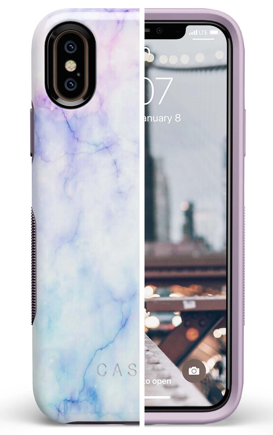 Casely iPhone X/XS Case - Blue & Purple Cotton Candy Marble Design | Slim Protective Phone Cover for Women & Girls | Perfect for Everyday Use, Work & School