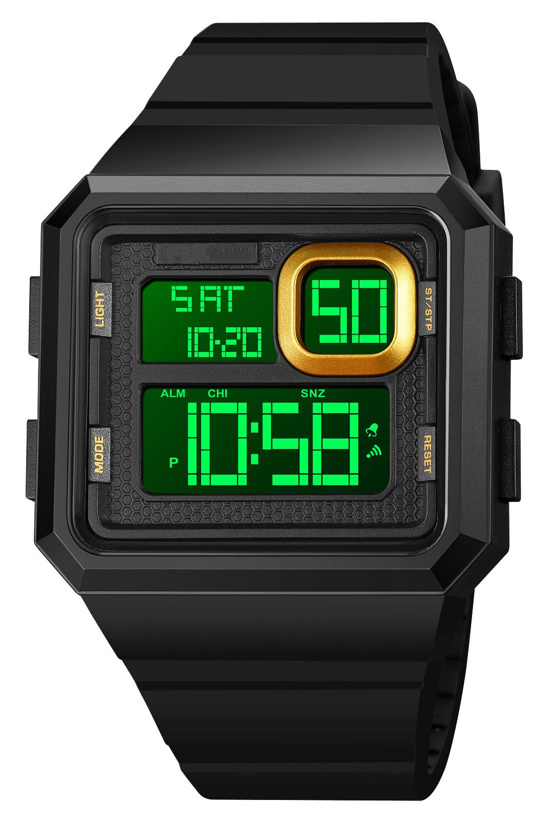 Reginald Men's Big Face Digital Watch - Waterproof LED Chronograph with Silicone Strap, Fashion Square Watch for Outdoor Sports & Casual Wear