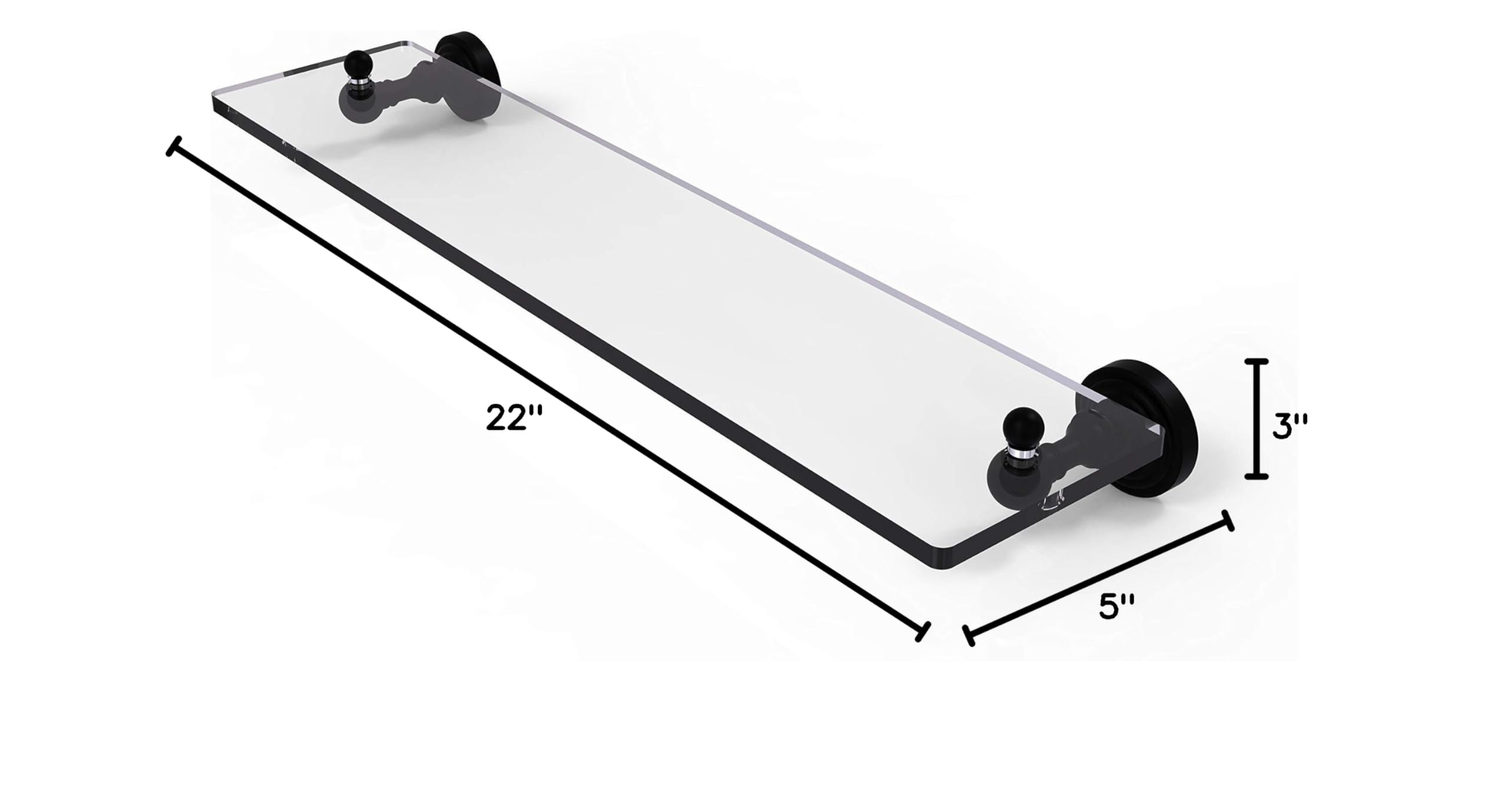 Allied Brass Waverly Place 22-Inch Beveled Edge Glass Bathroom Shelf - Matte Black Vanity Organizer for Makeup, Toiletries & Bath Essentials
