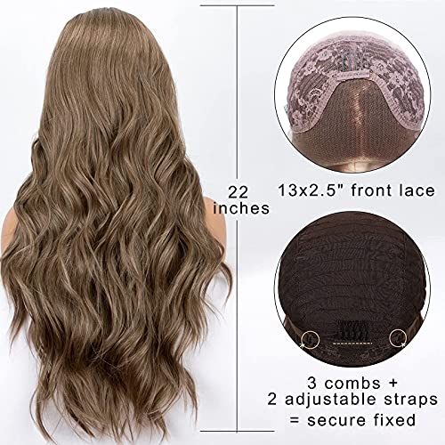 Two Tone Ash Brown Ombre Lace Front Wig - Natural Looking Human Hair Wig for Women, Heat Resistant Synthetic Hairpiece for Daily Wear & Cosplay