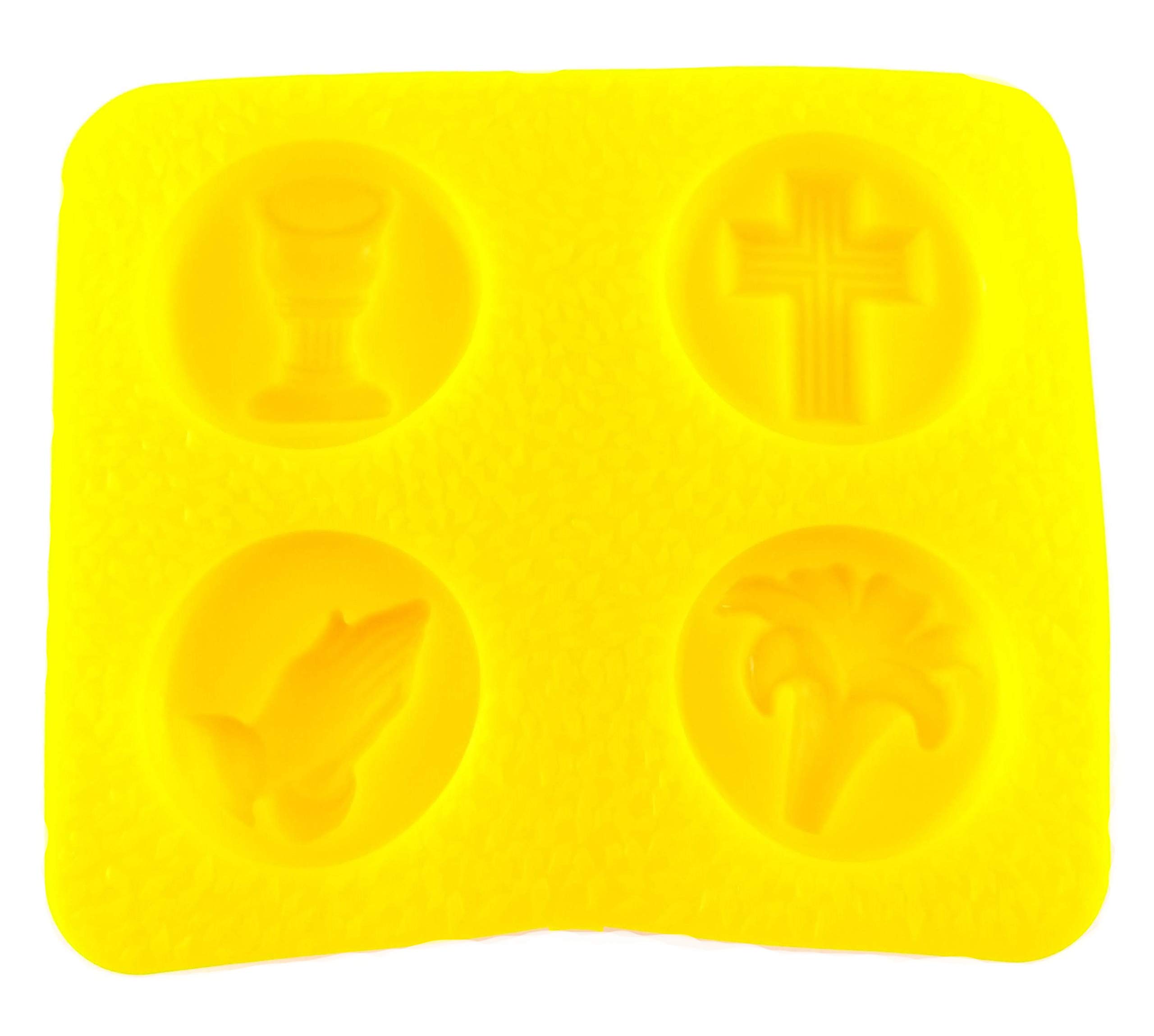 Religious Silicone Molds Set - 4 Cavity Prayer Hands, Easter Lily, Holy Cross, Confirmation Cup for Candy, Chocolate, Fondant & Baking - Perfect for Easter, Baptism, First Communion & Church Events