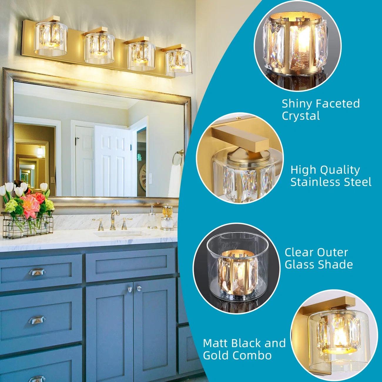 Kolt Modern 4-Light Bathroom Vanity Light Fixture - Brushed Nickel Finish for Bathroom Mirror Lighting, Perfect for Modern Home Decor and Vanity Makeup Area