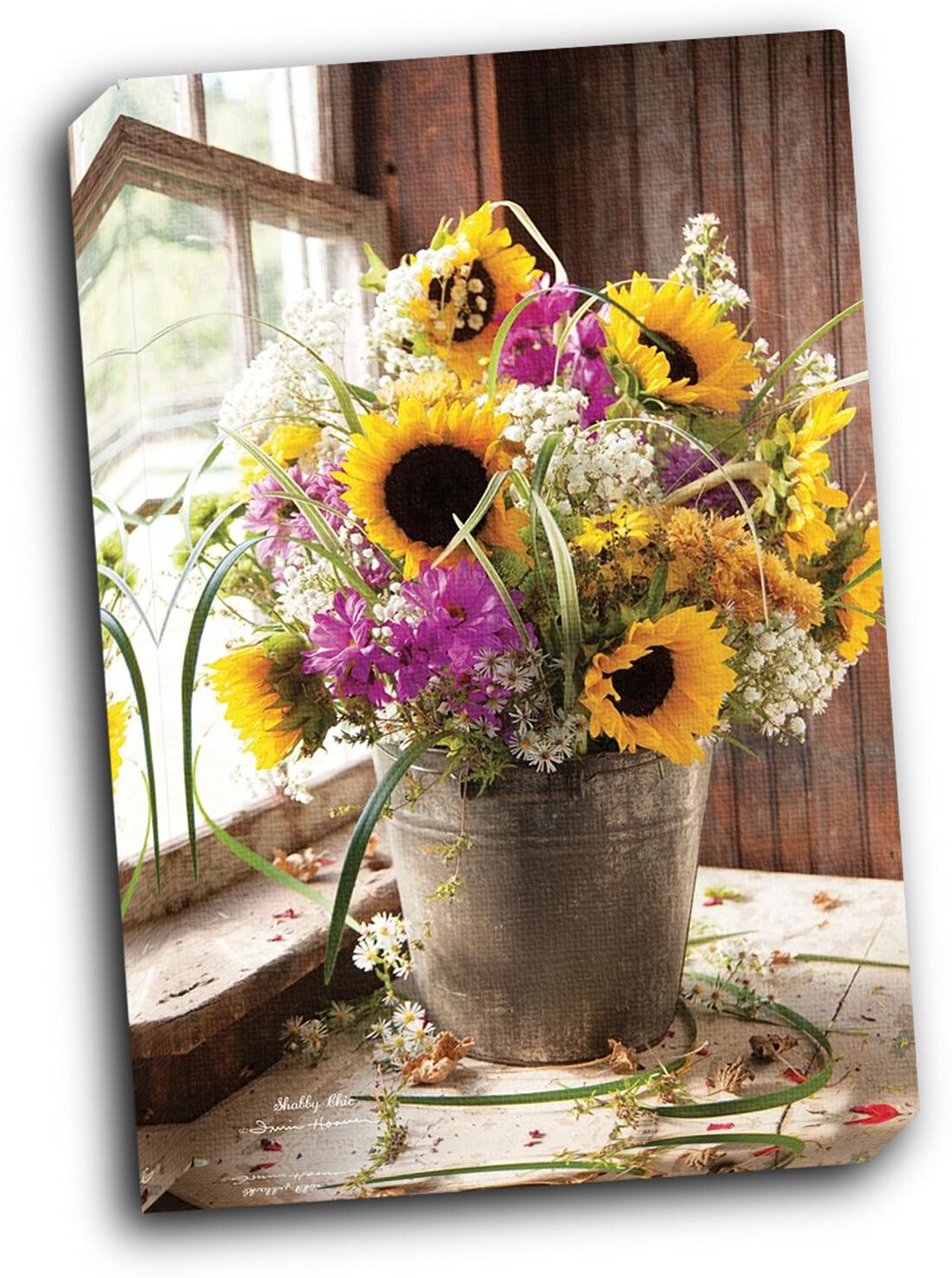 Wallsthatspeak Wildflowers in Bucket 16x20 Inch Gallery Wrapped Canvas Wall Art - Perfect for Living Room, Bedroom & Office Decor