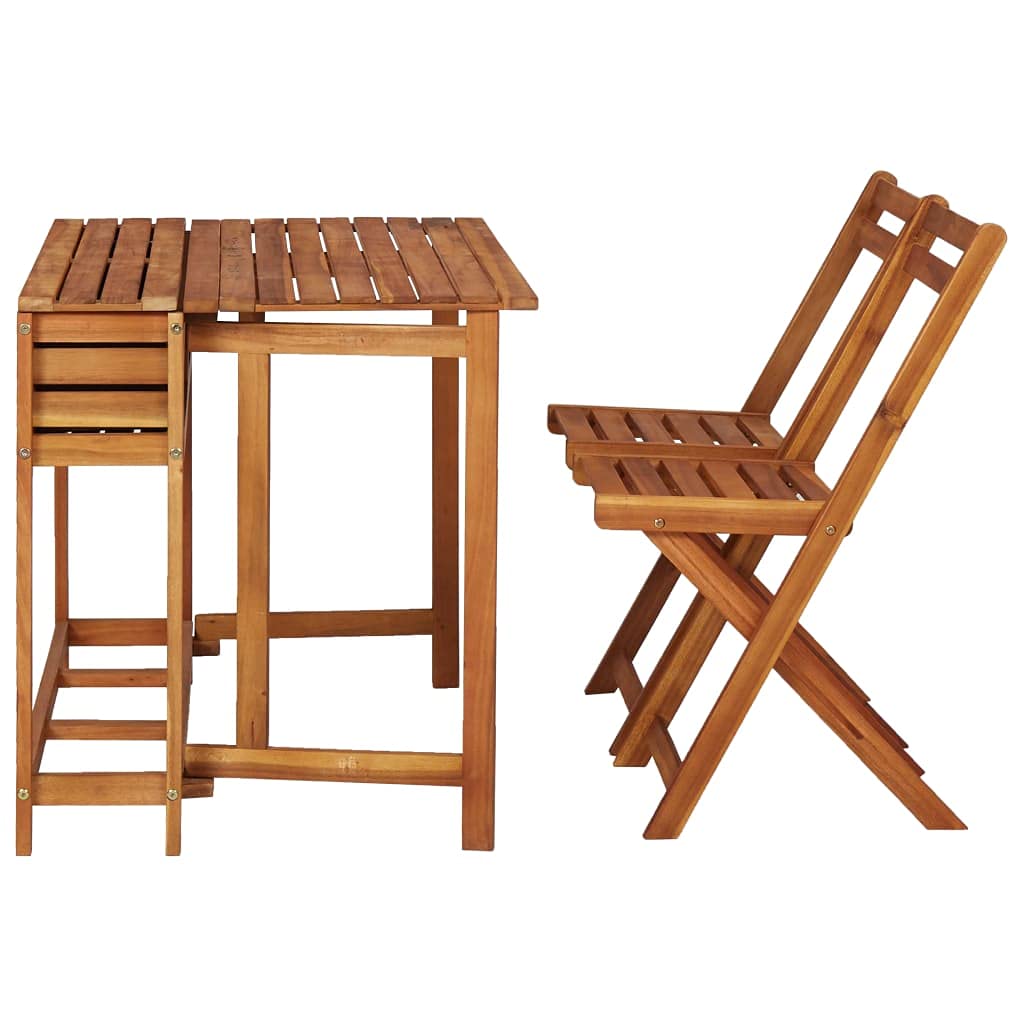 Balcony Planter Table with 2 Bistro Chairs - All-Weather Acacia Wood Outdoor Dining Set for Garden, Patio & Backyard - Perfect for Relaxing, Entertaining & Small Space Dining