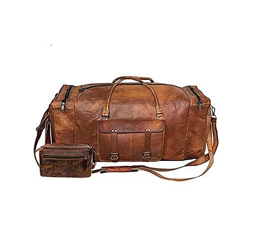 Premium 32 Inch Leather Luggage Duffle Bag for Travel - Weekender Carry-On with Free Toiletry Bag - Perfect for Business Trips, Gym, and Weekend Getaways