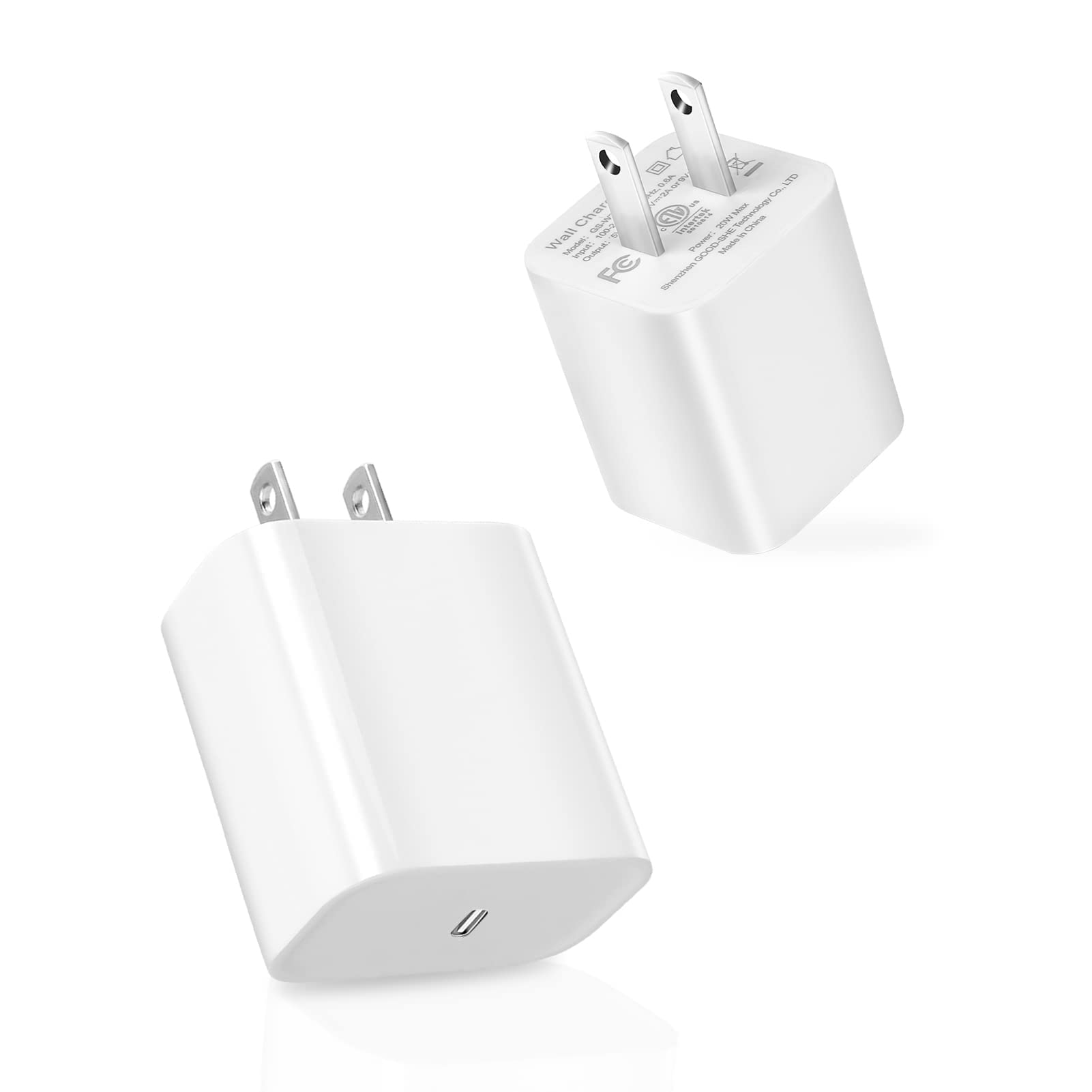 20W USB C Wall Charger 2-Pack, PD Fast Charging Cube Power Adapter - Compatible with iPhone 13/12/11/XS/XR, iPad Pro, AirPods Pro & More - Compact Travel Charger for Home, Office & Car Use