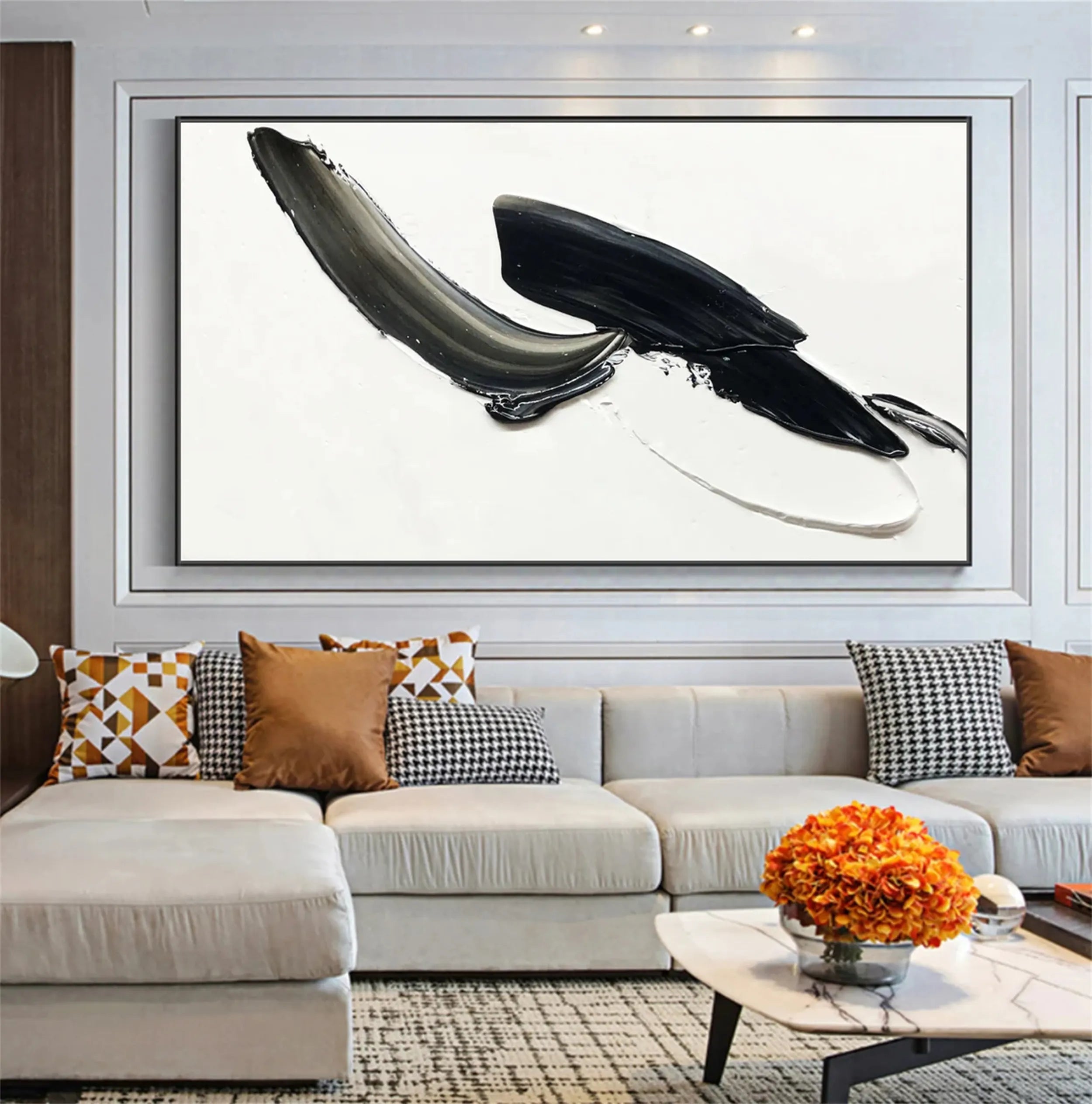 White & Black Minimalist Textured Painting Canvas - Modern Abstract Wall Art for Living Room, Bedroom & Office Decor | Premium Quality Artist Canvas #MM210